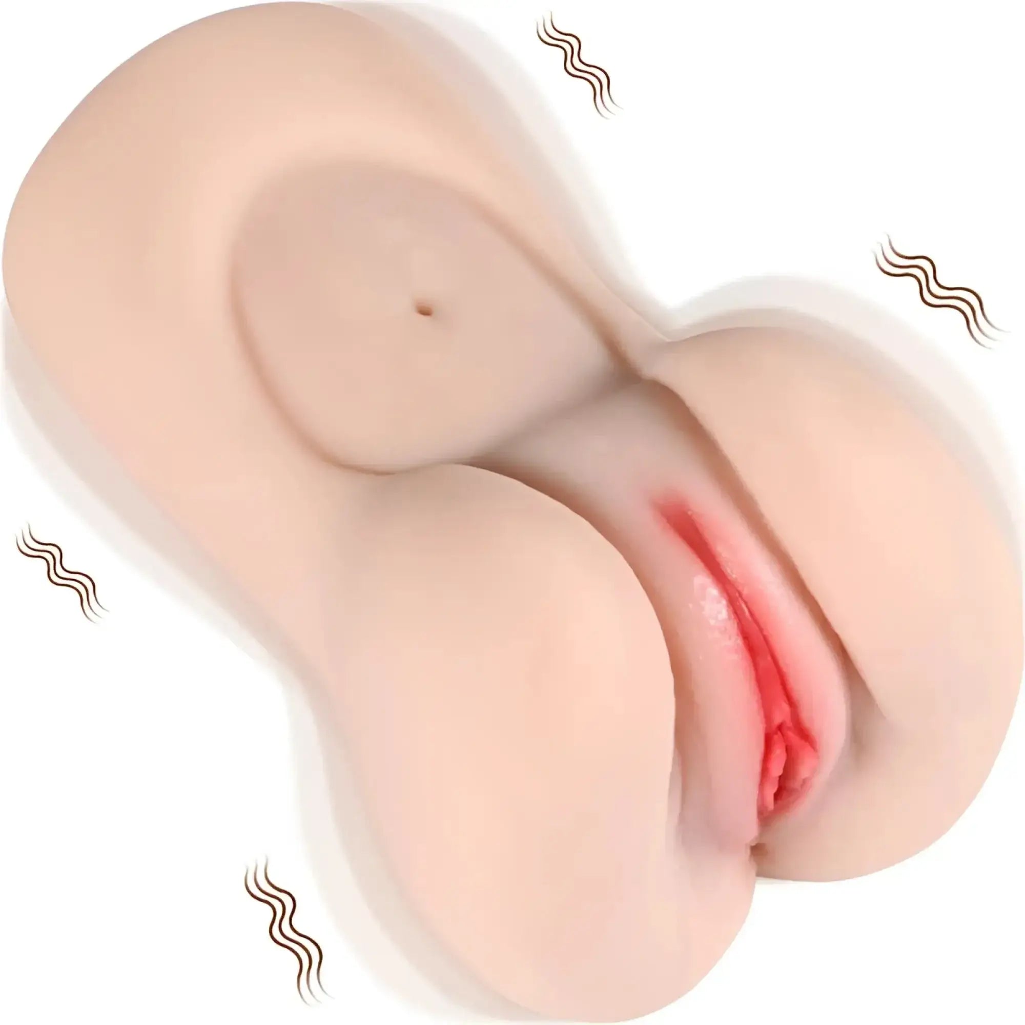 Beige silicone xise aggie realistic vibrating vaginal masturbator with lifelike lips and central opening