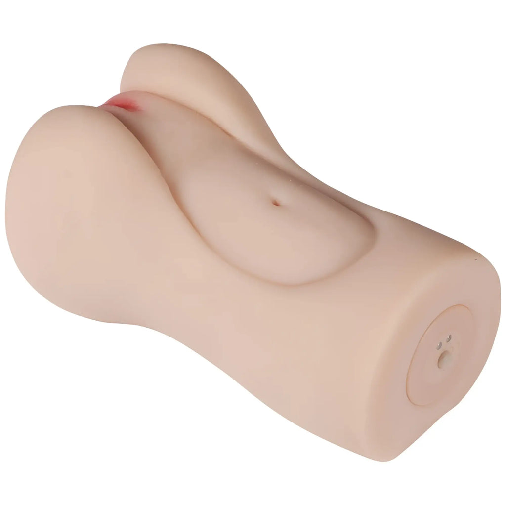 Beige silicone xise aggie realistic vibrating vaginal masturbator with human-like contours and a small red detail on top