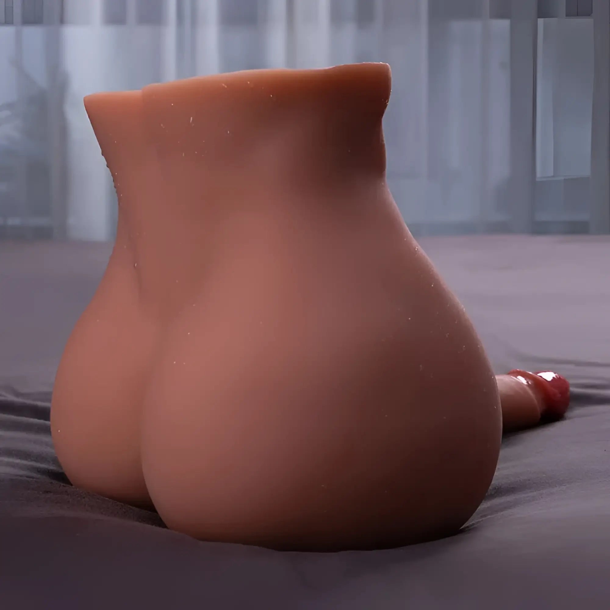 Tan silicone realistic female butt and thigh model with red base for xise bartlett 5kg usb auto thrusting male cock and ass back view