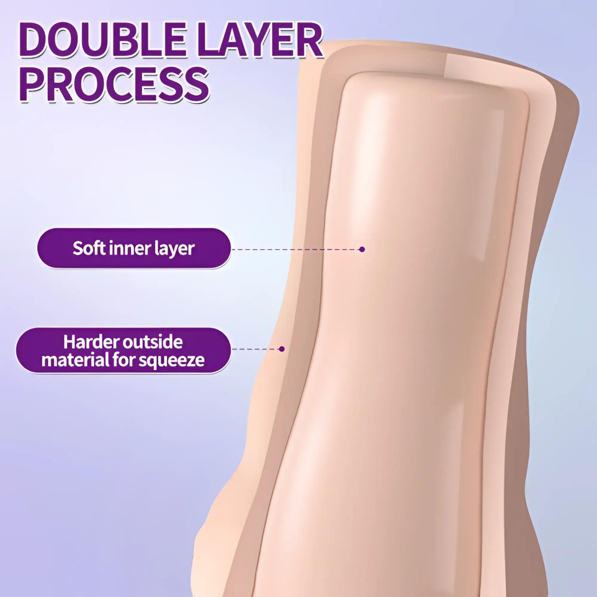 Beige double-layered silicone dildo with soft inner layer and hard outer shell for squeeze by XISE Brenna dual density