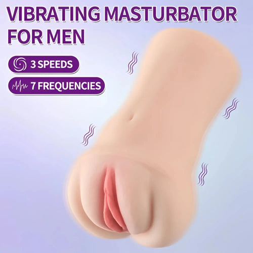 Beige silicone xise brenna dual density realistic masturbator for men with 3 speeds and 7 vibration modes