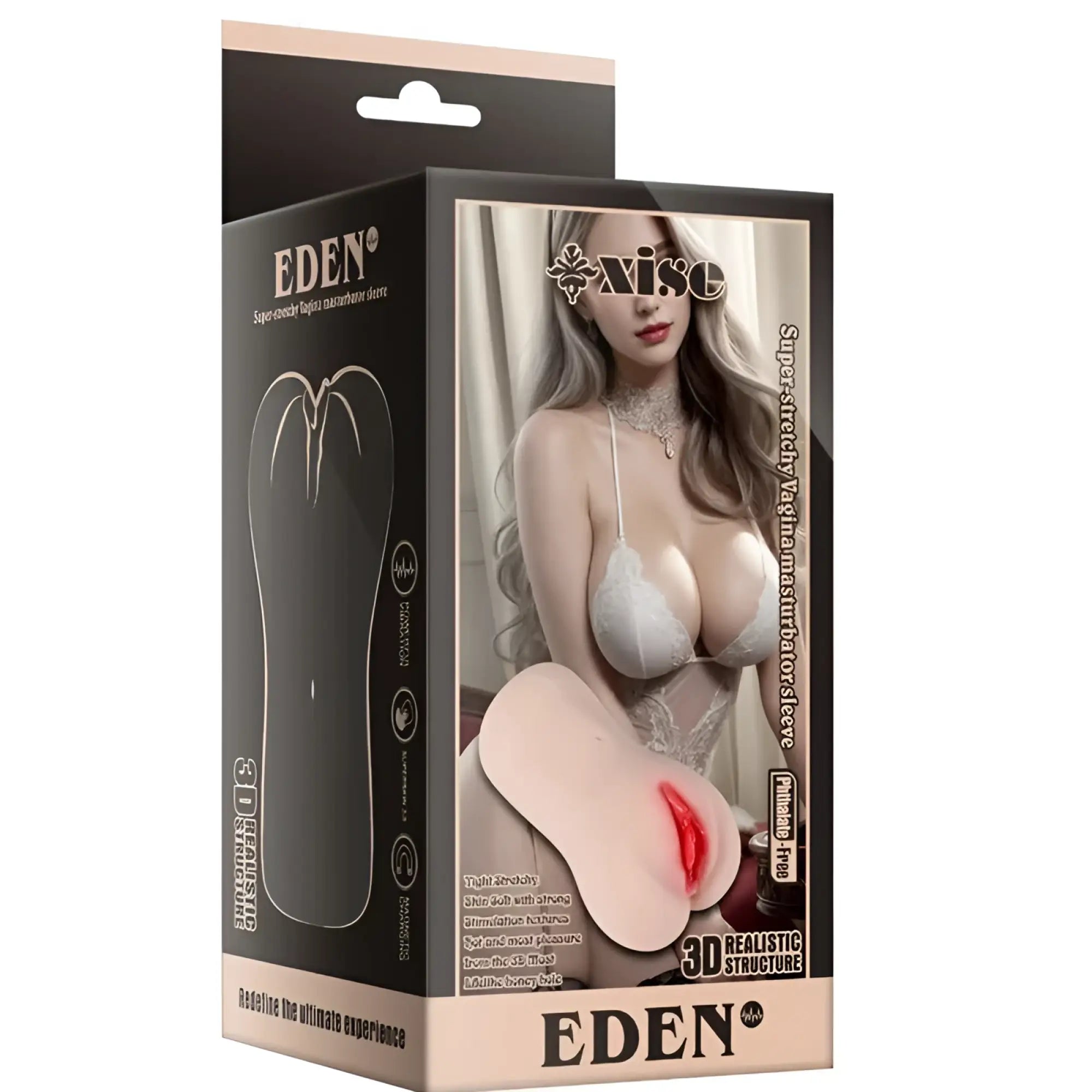 XISE Eden vibrating vaginal masturbator sleeve in pink 3d silicone with realistic red lips and flexible skin-like texture