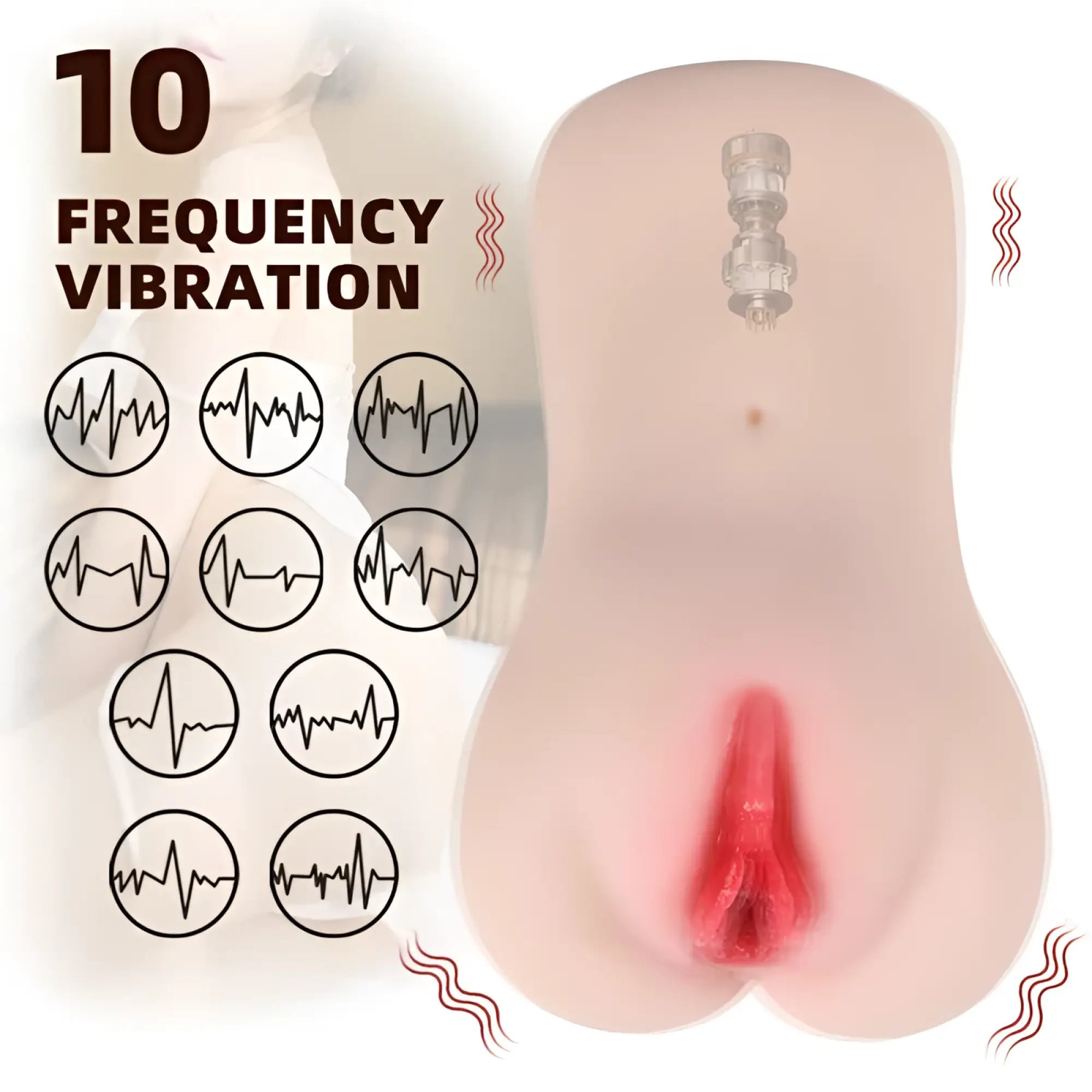 A realistic silicone xise eden vibrating vaginal masturbator with flesh-toned body and red internal cavity visible from top
