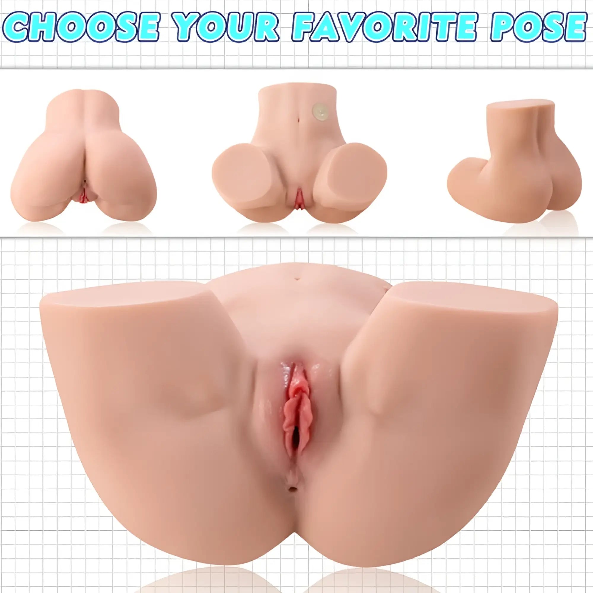 Realistic flesh-toned silicone anal play doll with detailed features and multiple poses for auto suction use by XISE Maya