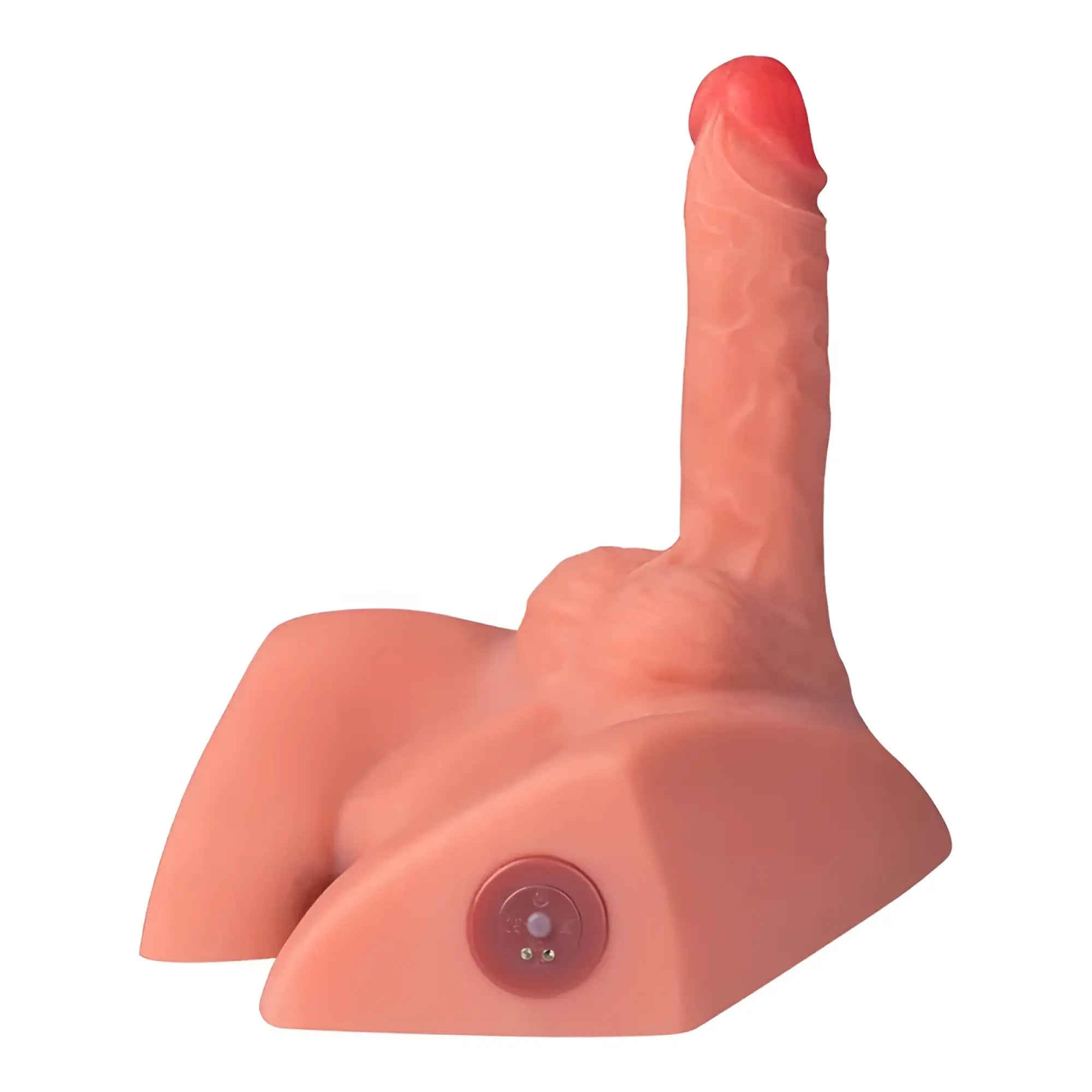 Pink silicone male cock and ass toy with red tip and circular control button xise michael 2.5kg usb auto thrusting