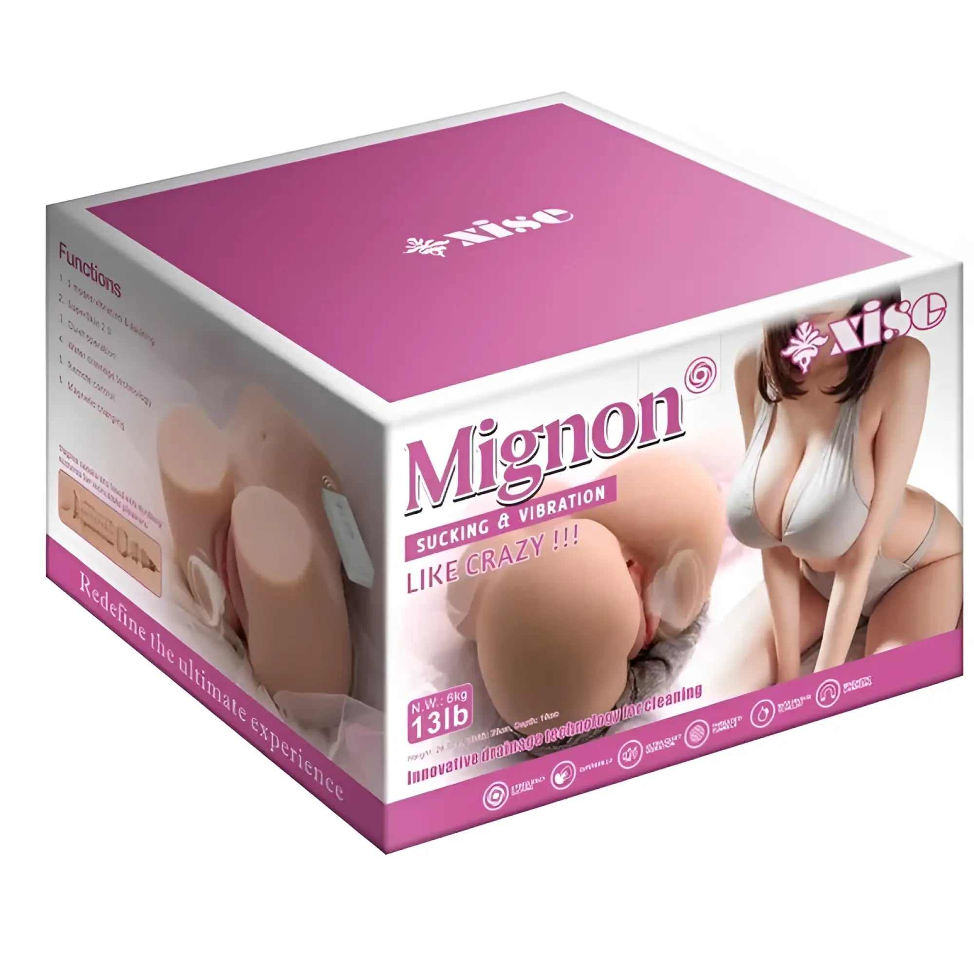 Pink and white box for XISE Mignon 6kg USB auto suction pussy and ass adult toy with sucking and vibration features
