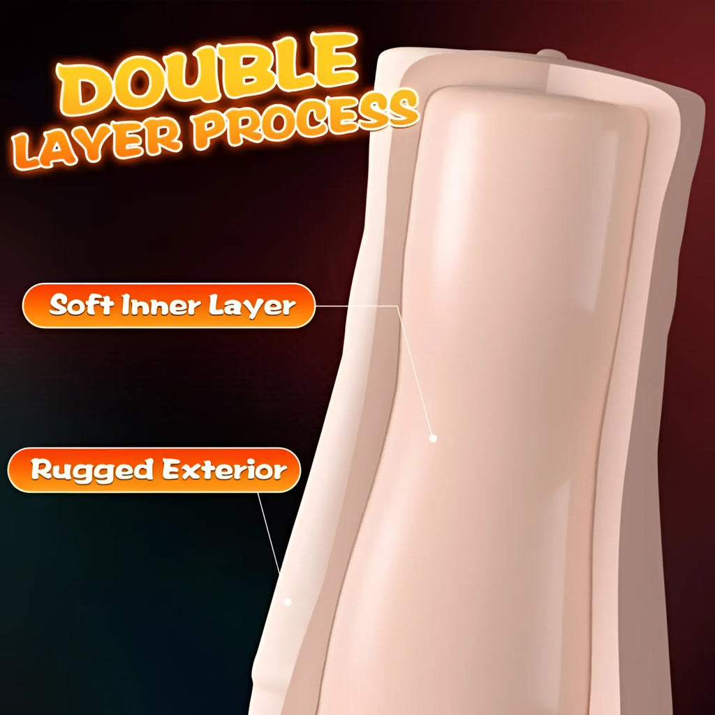 Cream-colored xise penny pussy dual layer vibrating masturbator with sleek curved design soft inner layer rugged exterior