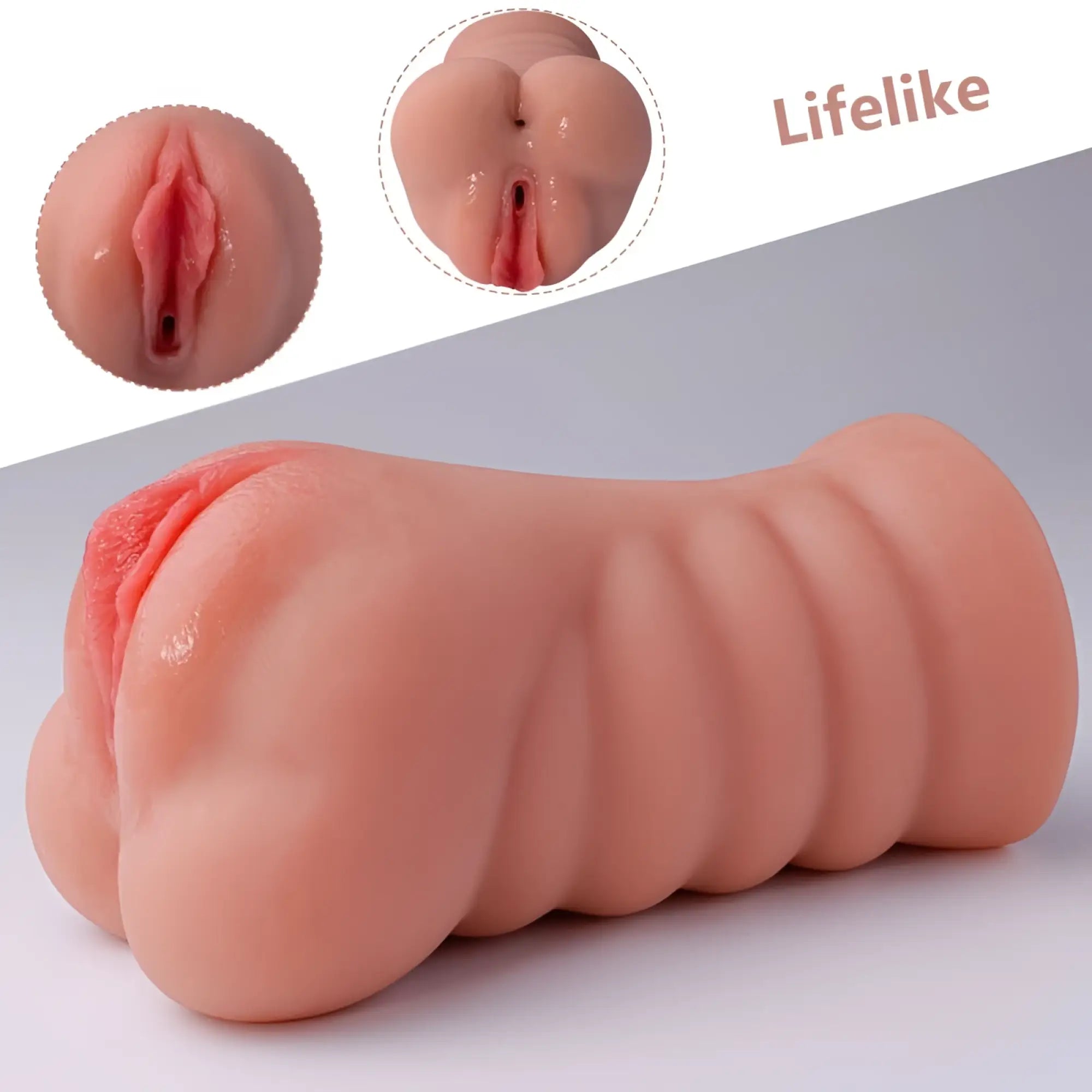 Pink silicone anal plug with realistic texture and detailed anatomical features from XISE Ramar vibrating masturbator