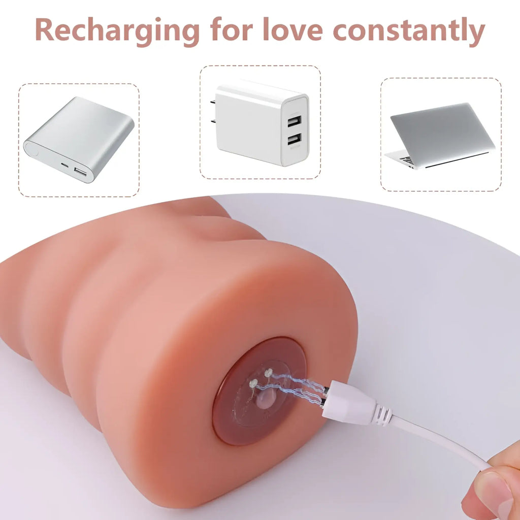 Pink silicone XISE Ramar realistic vibrating anal vaginal masturbator with usb charging port at the base