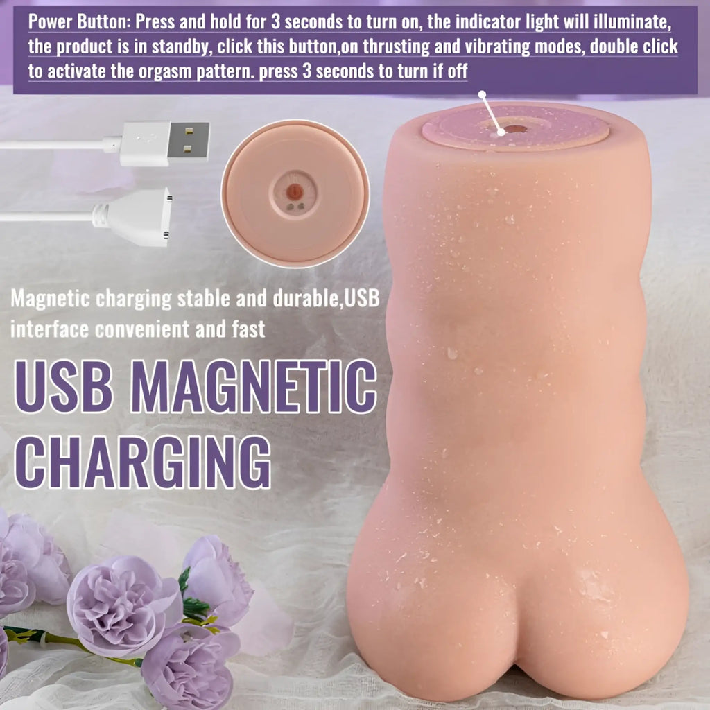 Pink silicone xise sora app controlled thrusting vibrating realistic vaginal masturbator with usb magnetic charging interface