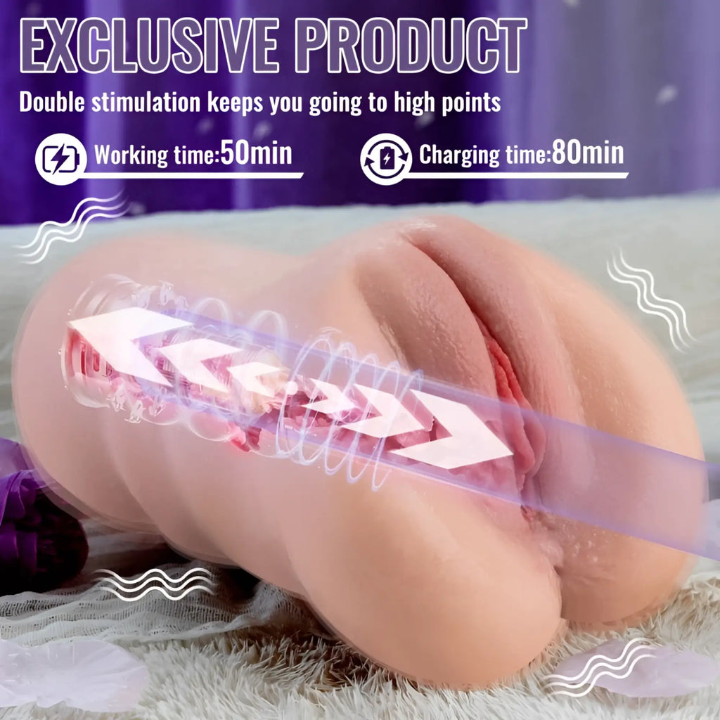 Pink silicone XISE Sora app controlled thrusting vibrating realistic vaginal masturbator with dual stimulation features