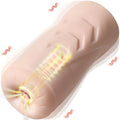 Beige silicone xise suctroker dual density vibrating sucking vaginal masturbator with textured surface and glowing heater