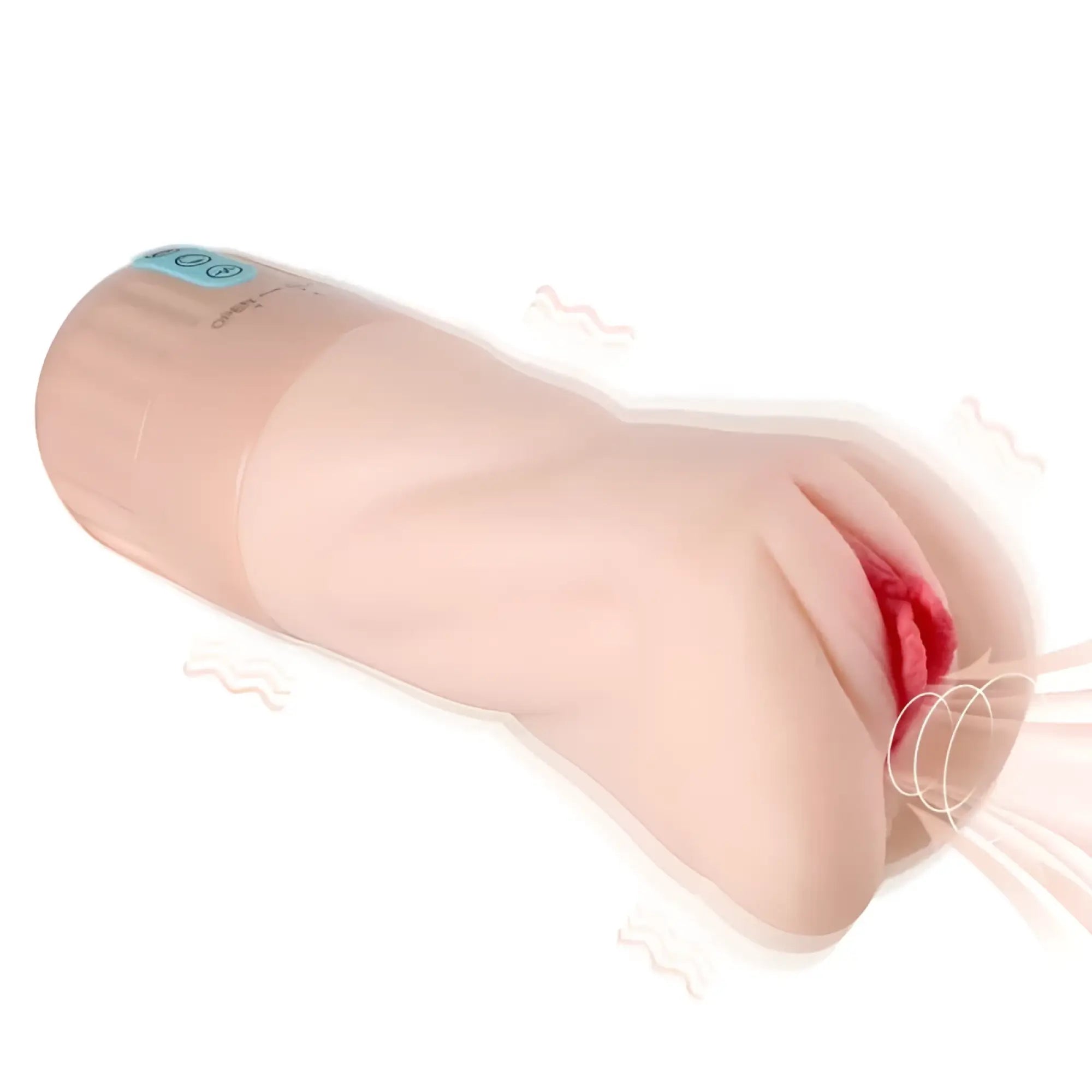 Beige silicone xise suctroker dual density vibrating sucking vaginal masturbator v2.0 with realistic lips and blue control panel