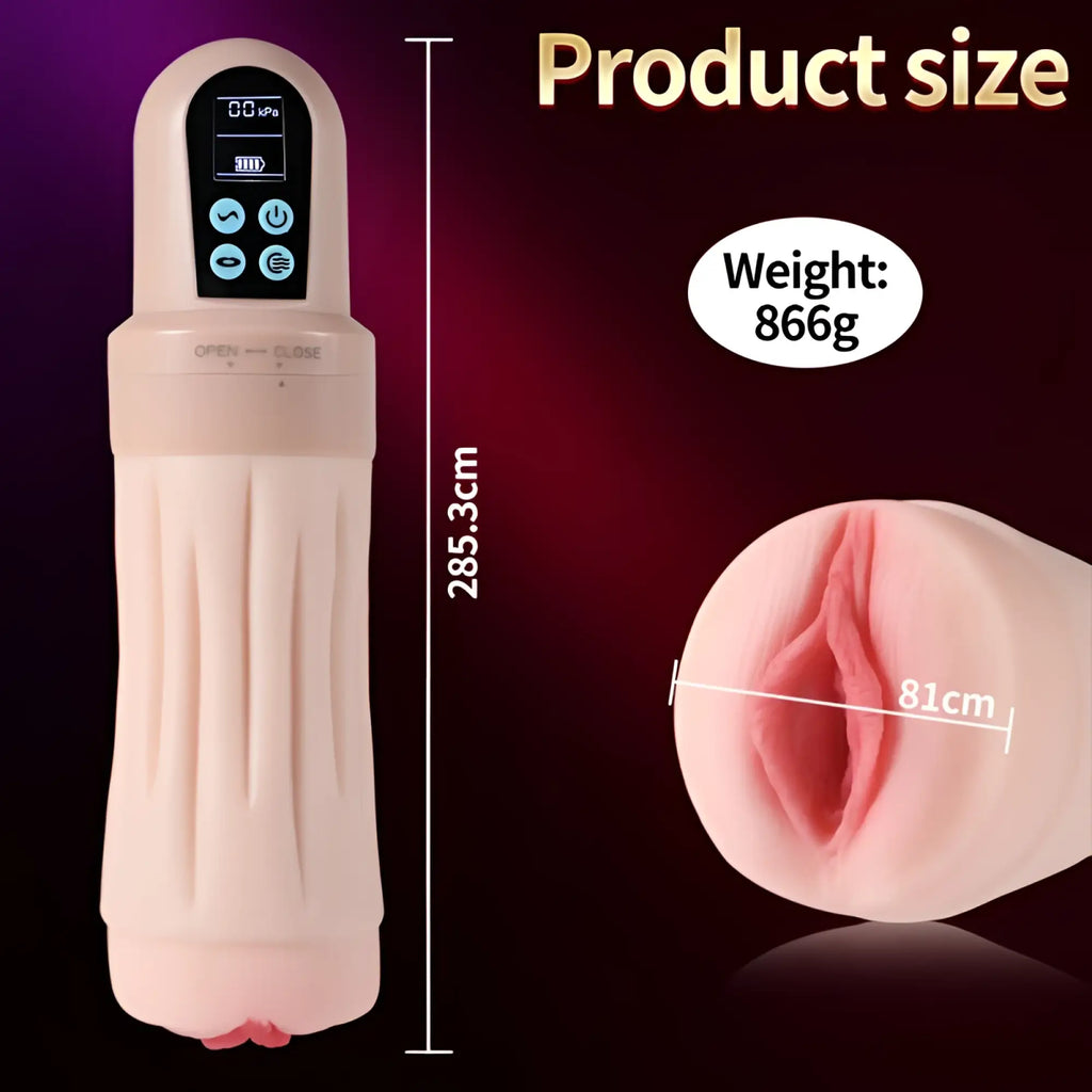 Pink silicone xise suctroker dual density vibrating sucking vaginal masturbator v3 with digital control panel and textured grip
