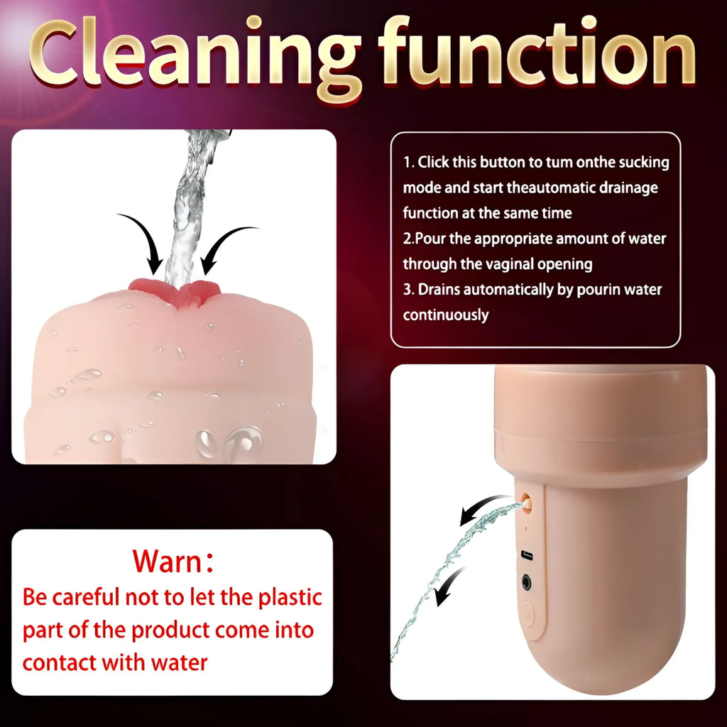 Pink silicone xise suctroker dual density vibrating sucking vaginal masturbator v3 with cylindrical base and water drainage system