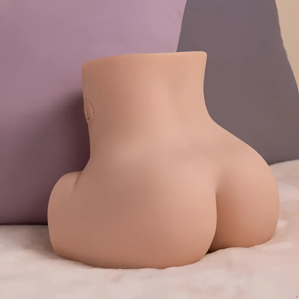 Beige silicone butt-shaped decorative vase shown from the back for xise sydni 7.5kg usb auto thrusting pussy and ass