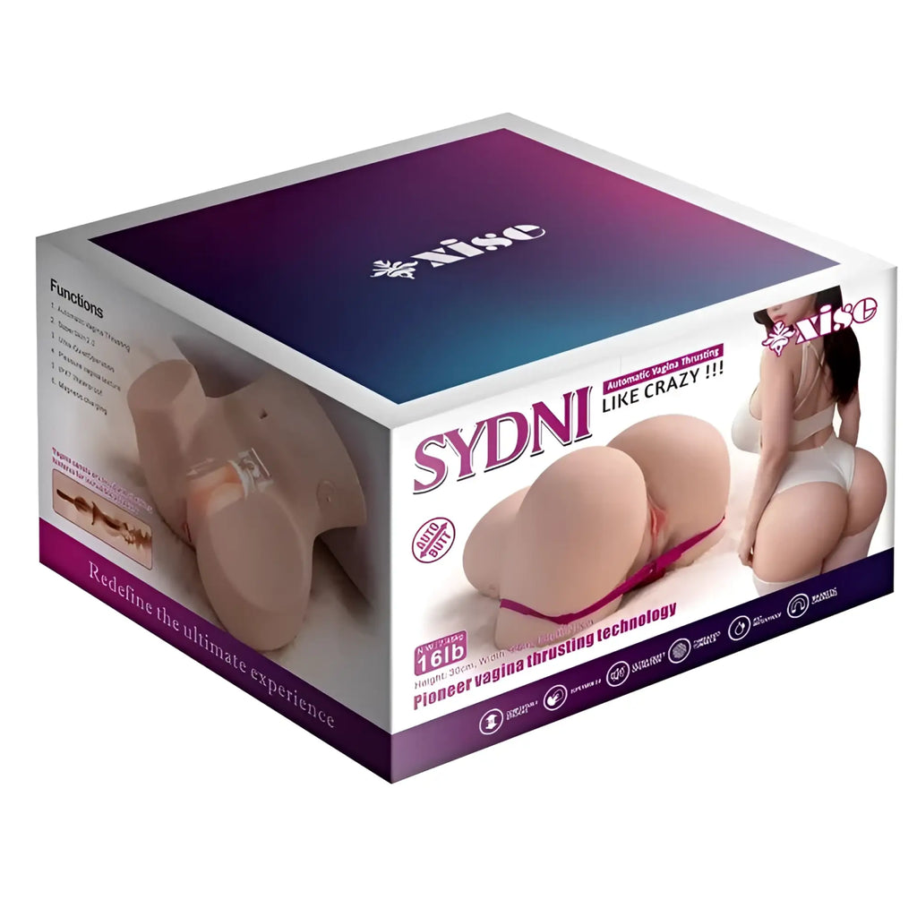 Xise sydni 7.5kg usb auto thrusting pussy and ass in beige silicone with red strap showing the back side