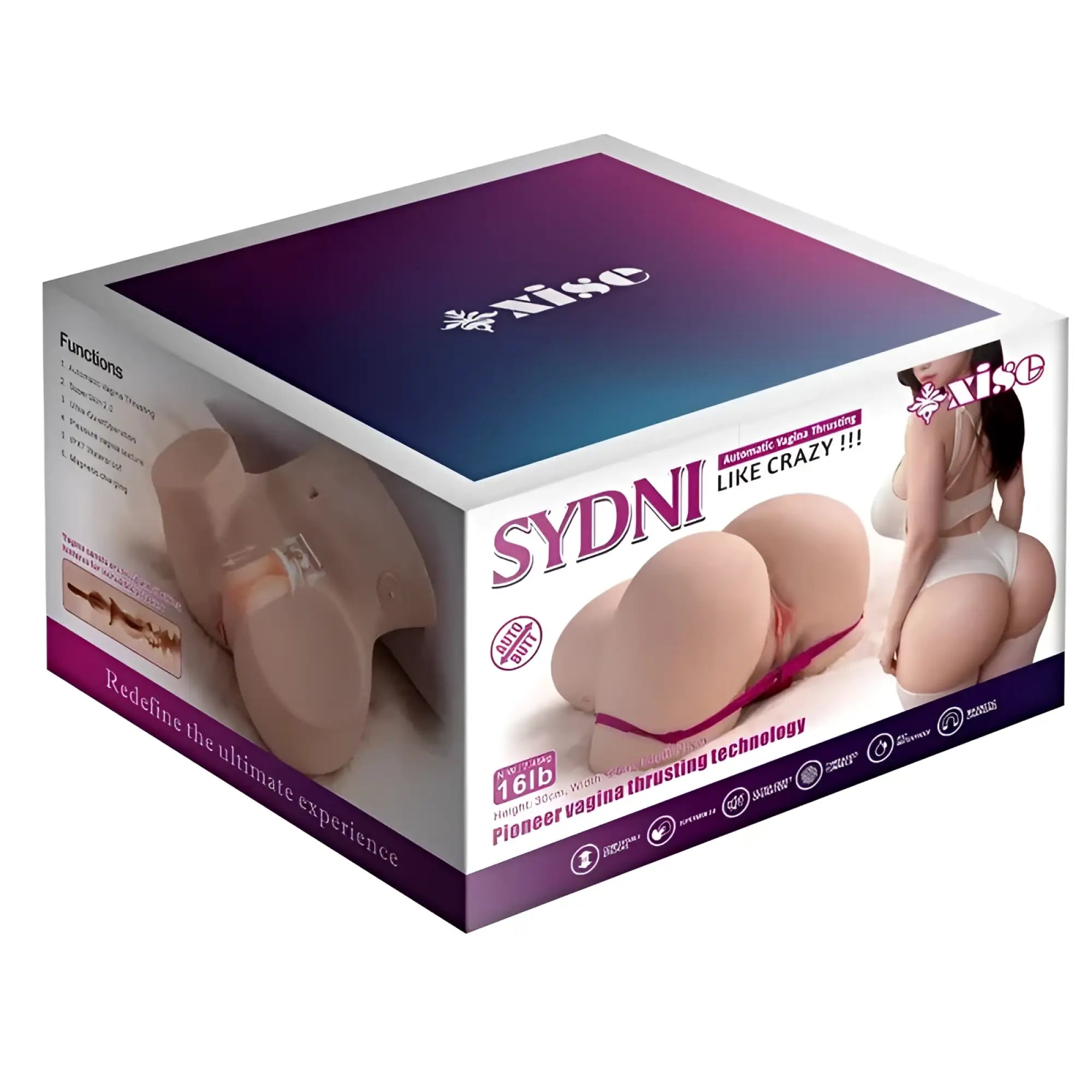 Xise sydni 7.5kg usb auto thrusting pussy and ass in beige silicone with red strap showing the back side