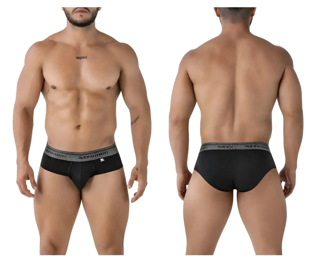 Black xtremen 41315 cotton blend briefs with gray victorion patterned waistband for men