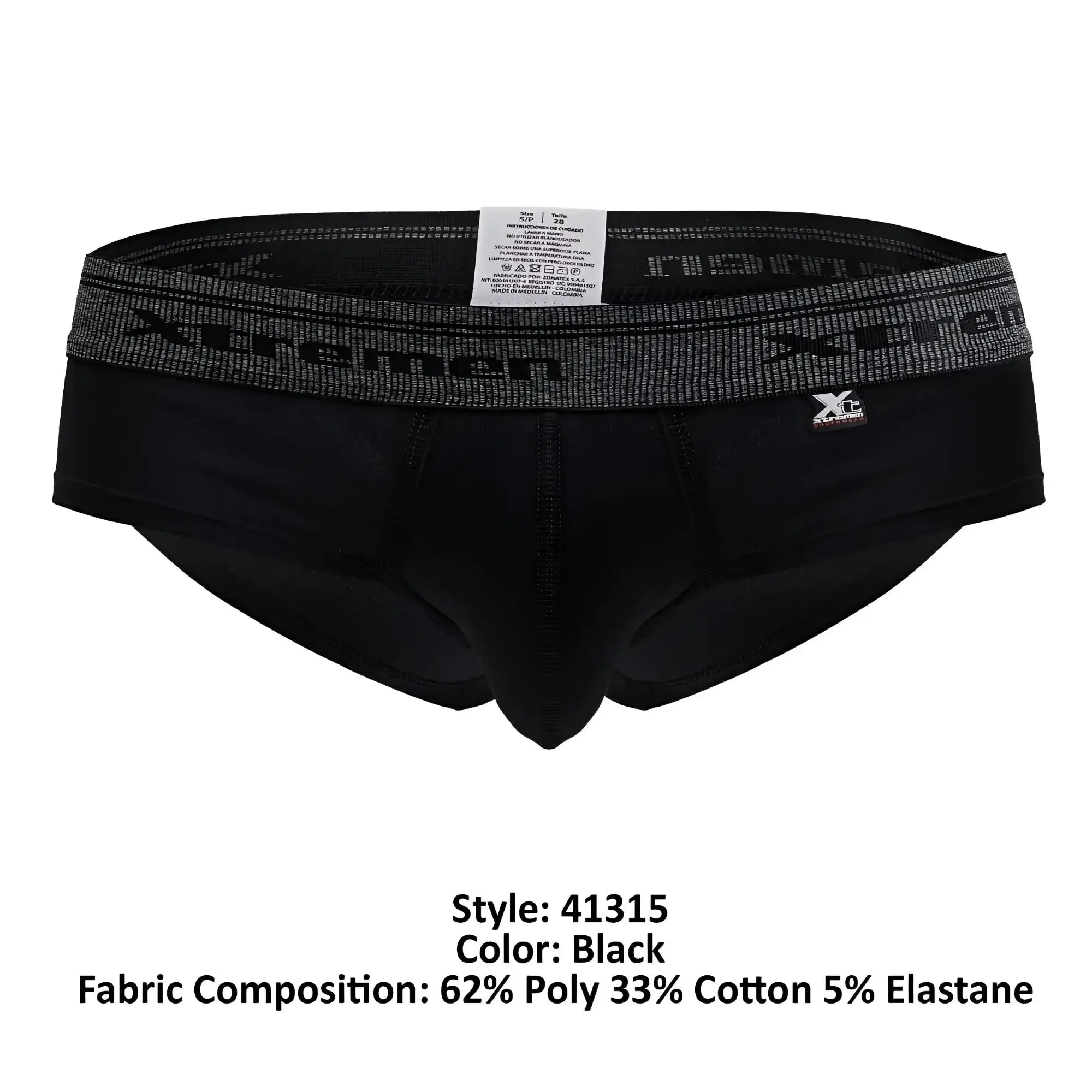 Black xtremen 41315 cotton blend briefs with a gray patterned waistband featuring the brand logo and elasticated fit
