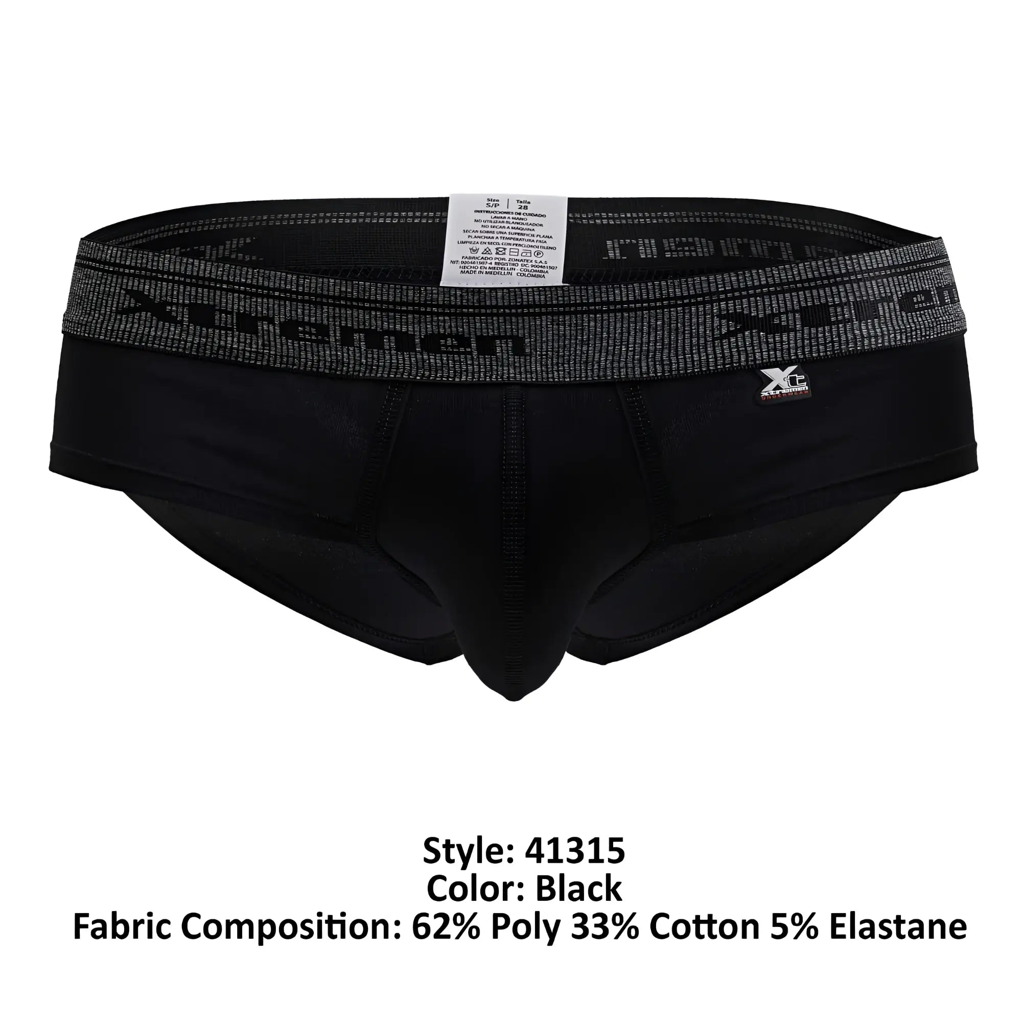 Black xtremen 41315 cotton blend briefs with a gray patterned waistband featuring the brand logo and elasticated fit