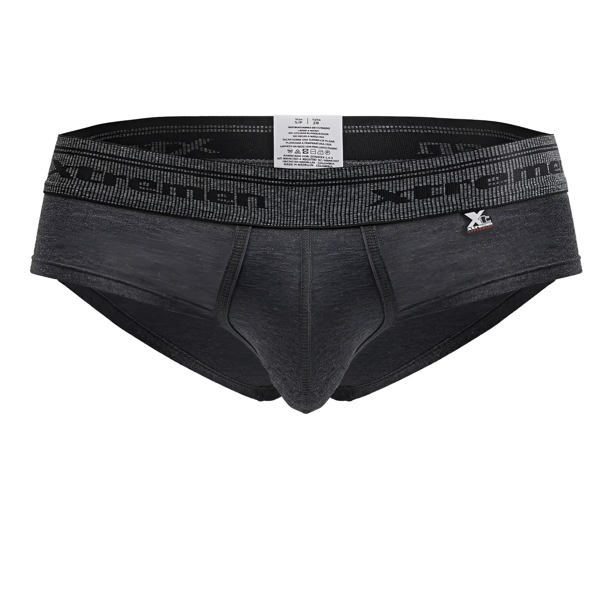 Dark gray heathered xtremen 41315 cotton blend men’s briefs with black elastic waistband featuring xtreme logo