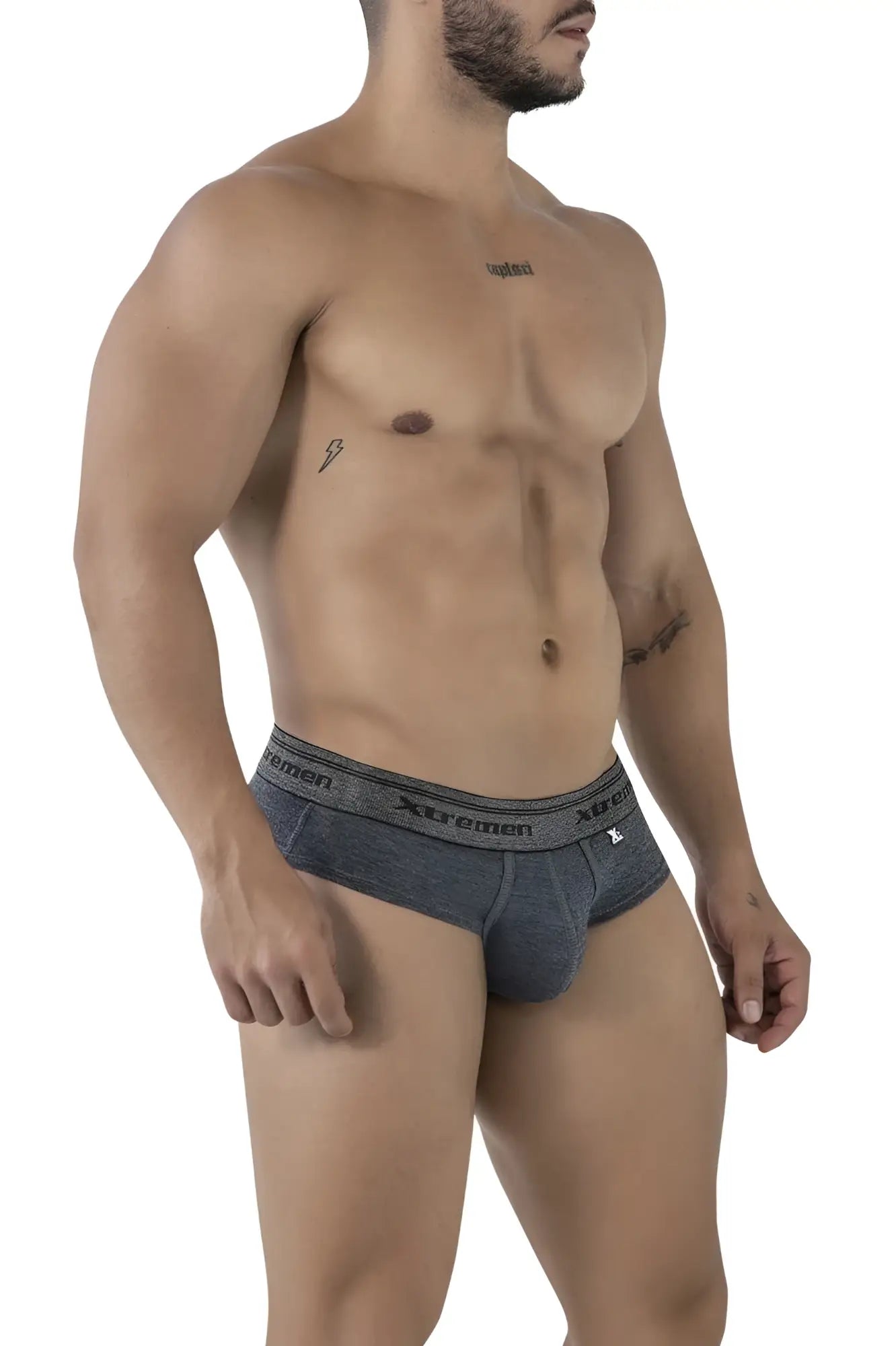 Gray heathered cotton blend briefs with black xtremen logo band from the xtremen 41315 cotton blend briefs color cross line