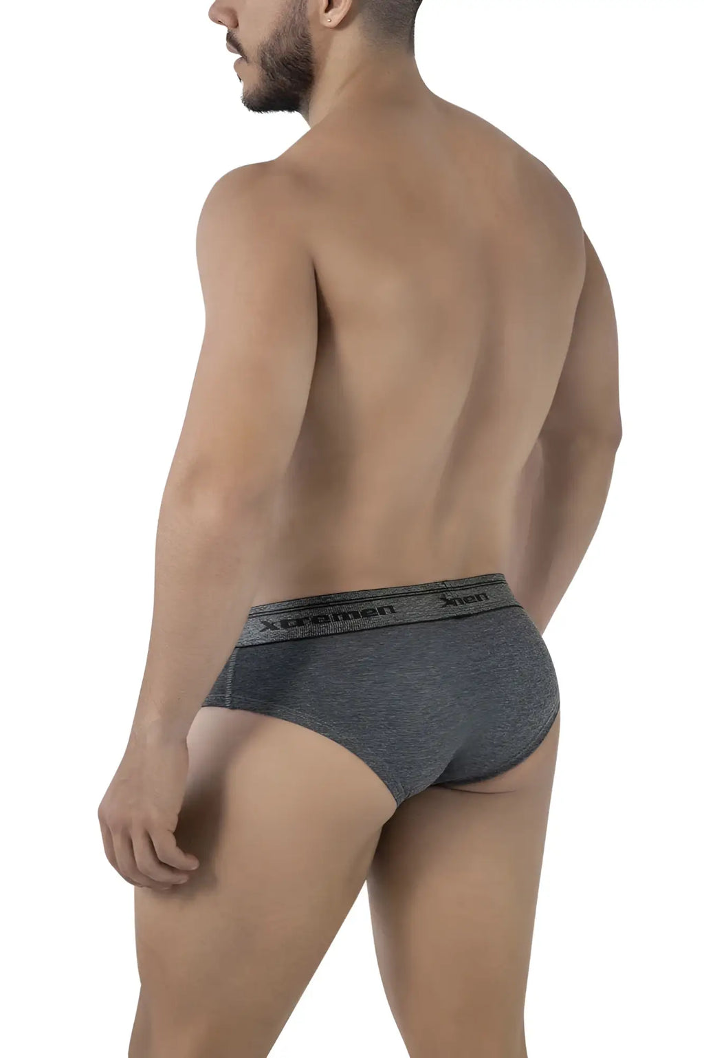 Gray heathered cotton blend briefs with black elastic waistband featuring xtreme men logo in xtremen 41315 color cross