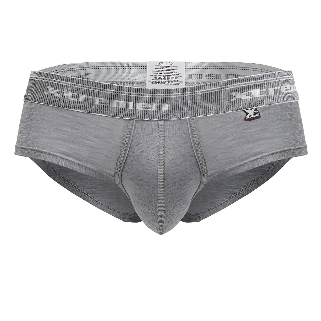 Xtremen 41315 jasper gray cotton blend men’s briefs with textured elastic waistband featuring xtreme logo