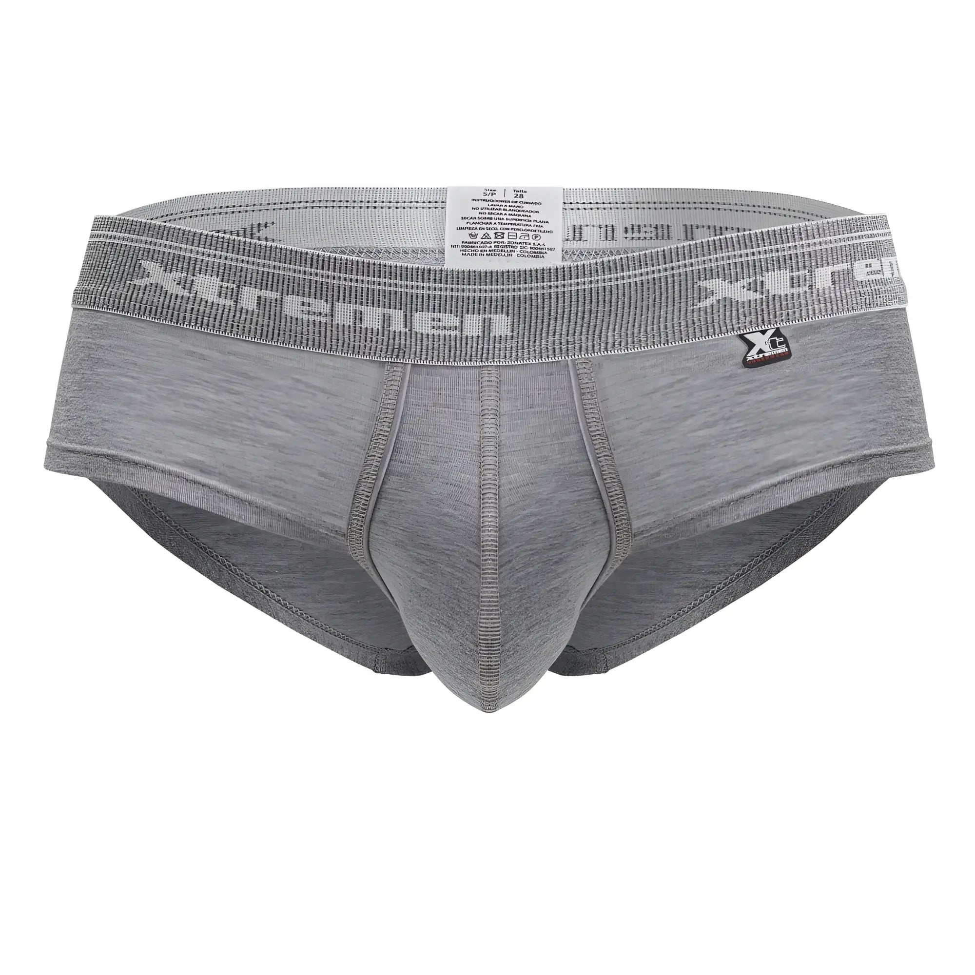 Xtremen 41315 jasper gray cotton blend men’s briefs with textured elastic waistband featuring xtreme logo
