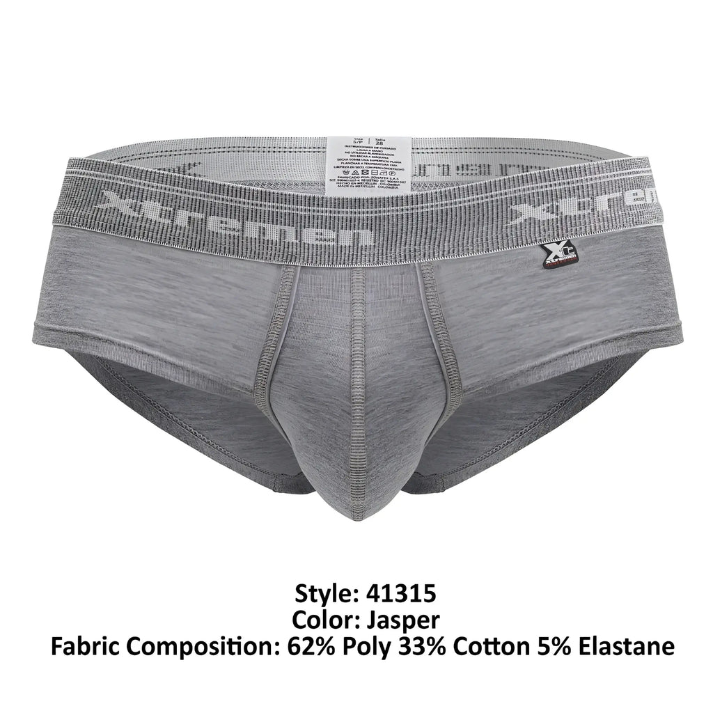 Gray heathered xtremen 41315 cotton blend briefs with textured elastic waistband and xtreme logo in jasper gray