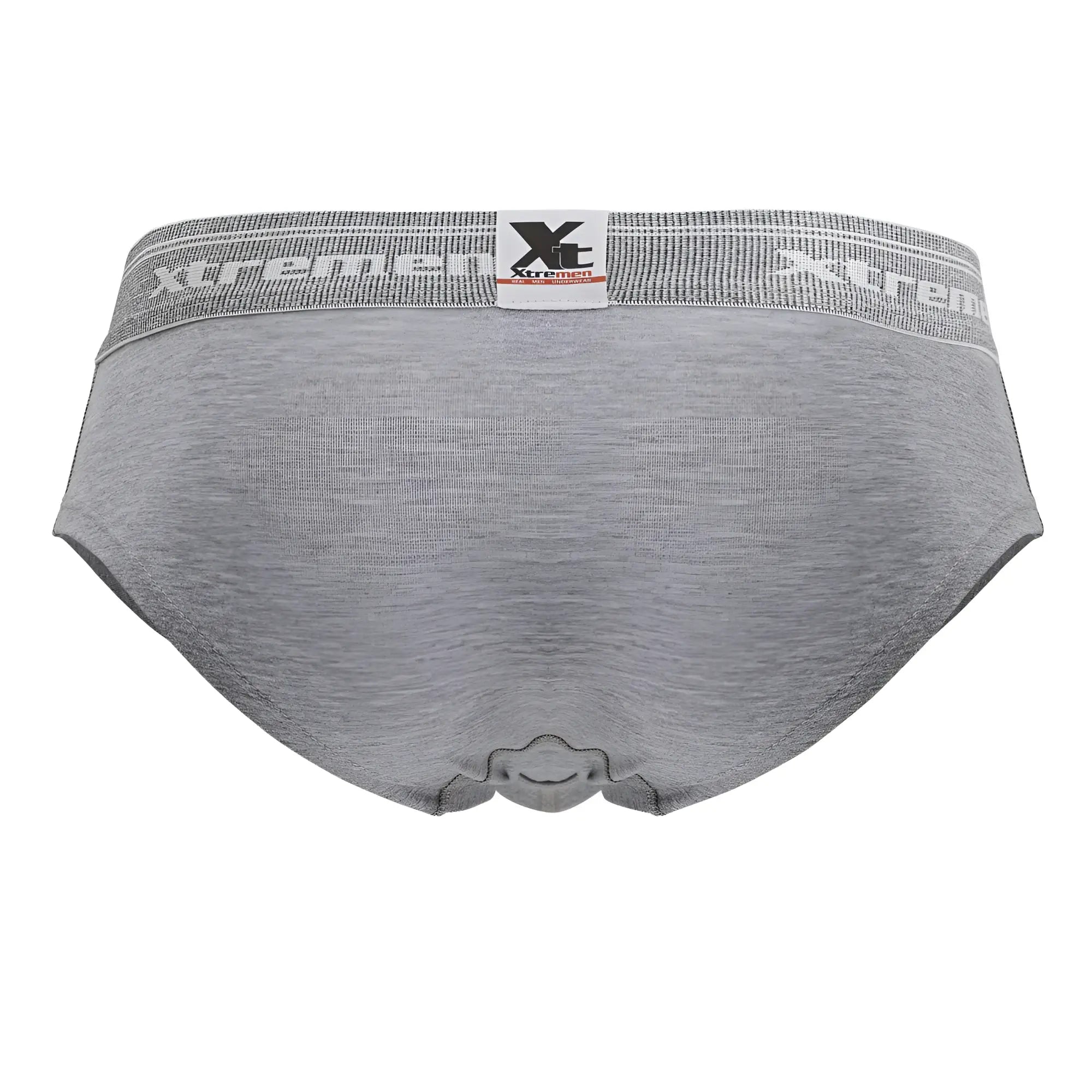 Gray heathered cotton blend briefs with white xtreme waistband and brand tag in jasper gray color