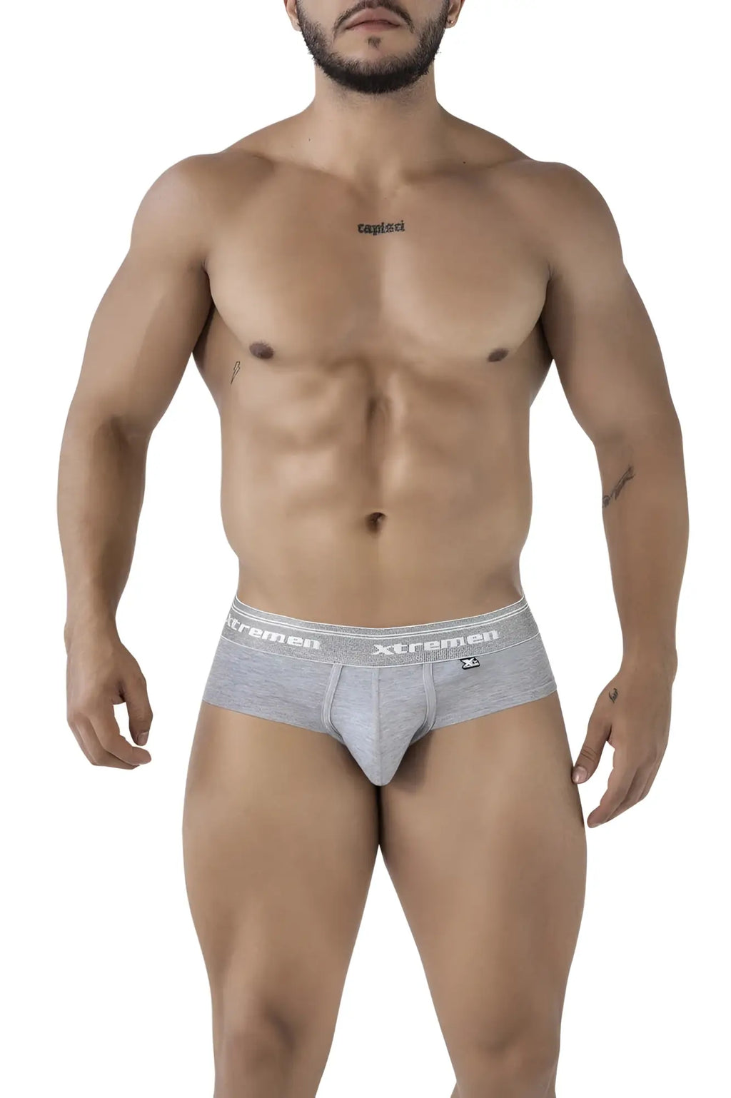 Gray cotton blend briefs in jasper gray featuring Xtremen branding on the waistband for comfortable everyday wear