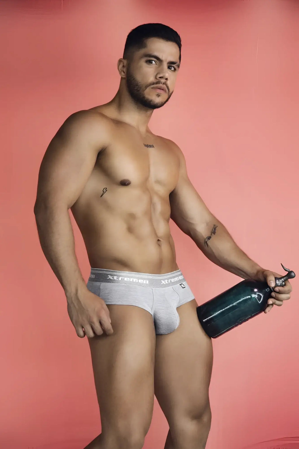 Gray xtremen 41315 cotton blend briefs with white elastic waistband and xl branding in jasper gray color