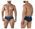 Navy xtremen 41315 cotton blend men’s briefs with gray elastic waistband and xl size tag visible in front view