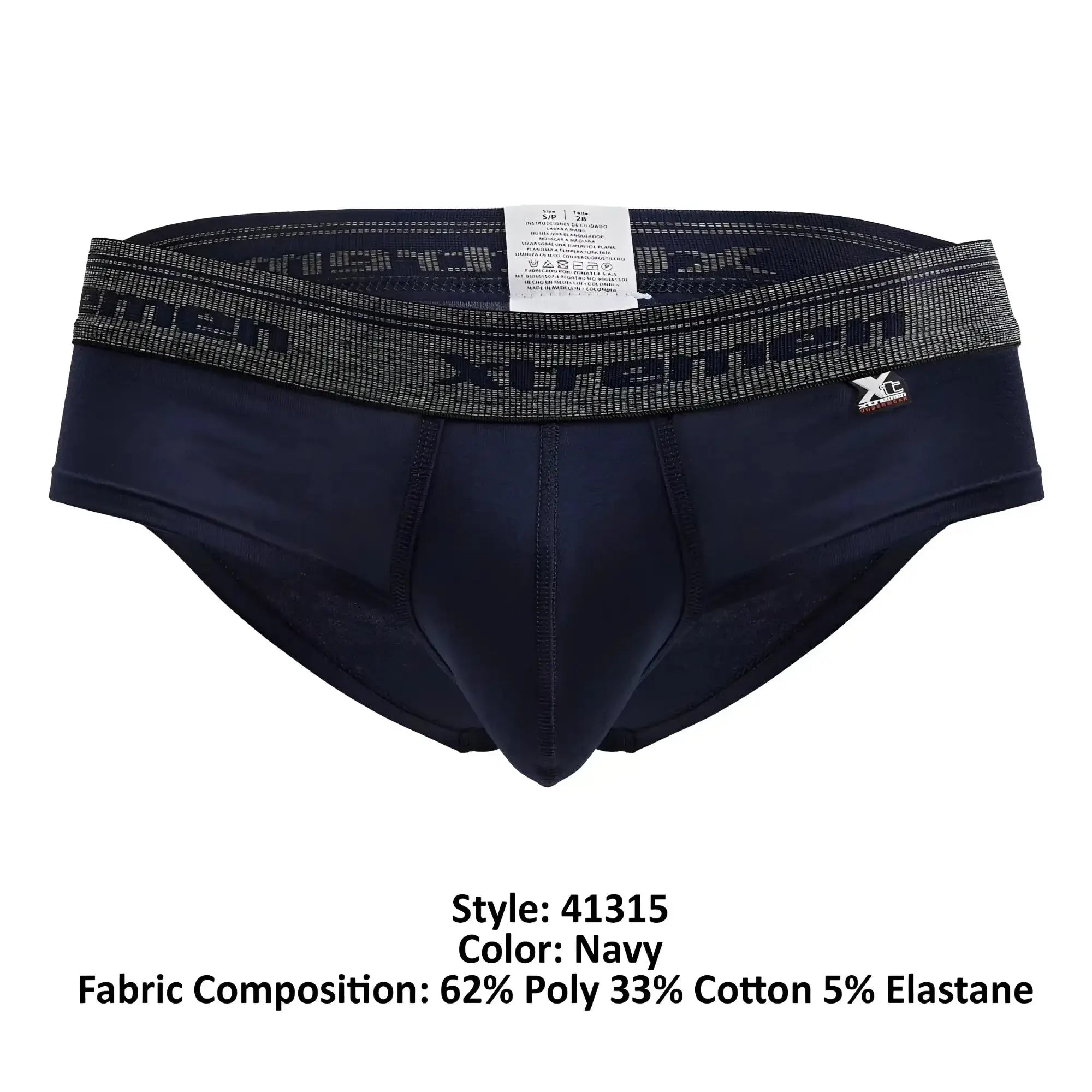 Navy xtremen 41315 cotton blend briefs with textured elastic waistband featuring dark gray brand name lettering
