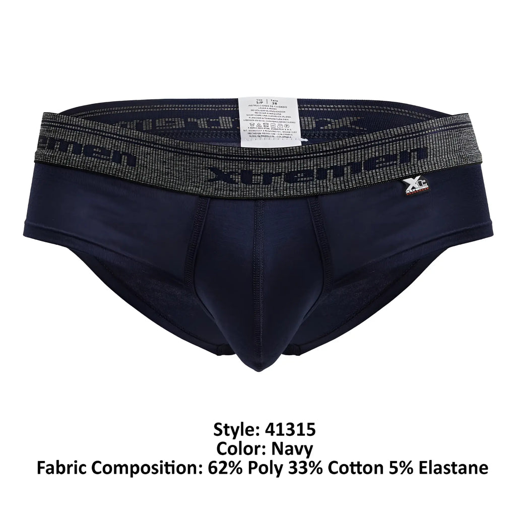 Navy xtremen 41315 cotton blend briefs with textured elastic waistband featuring dark gray brand name lettering