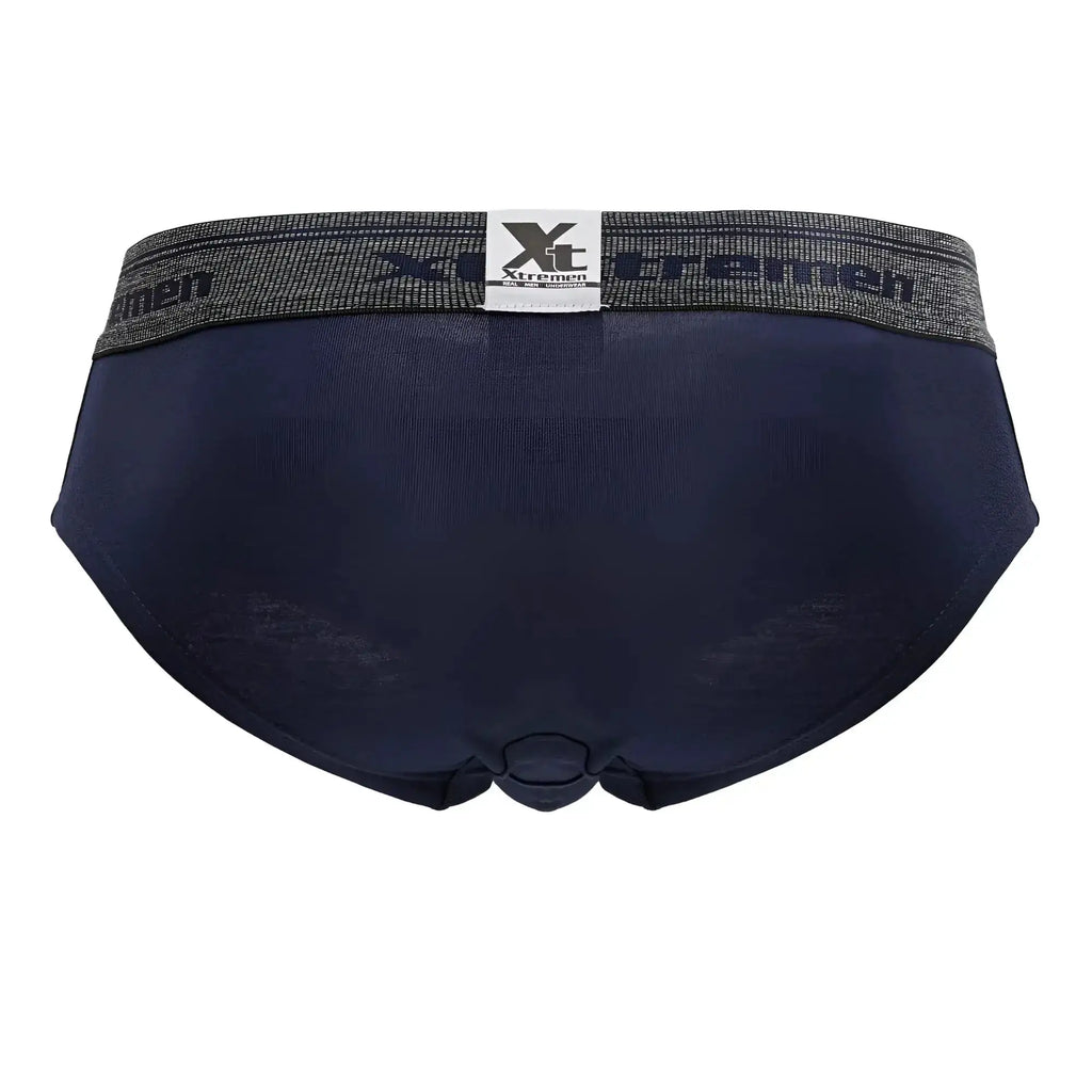 Dark navy blue Xtremen 41315 cotton blend men’s briefs with textured gray waistband featuring brand logo