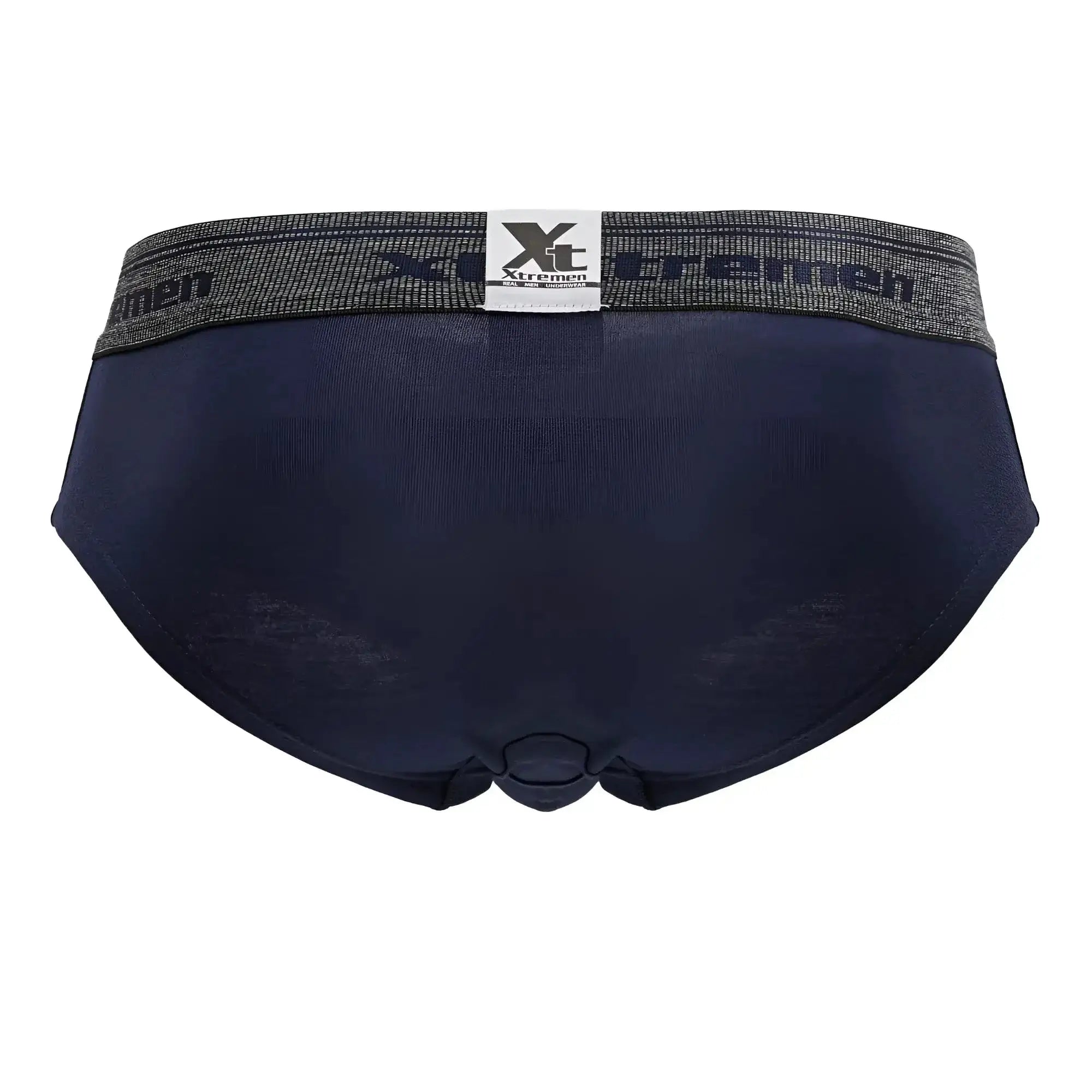 Dark navy blue Xtremen 41315 cotton blend men’s briefs with textured gray waistband featuring brand logo