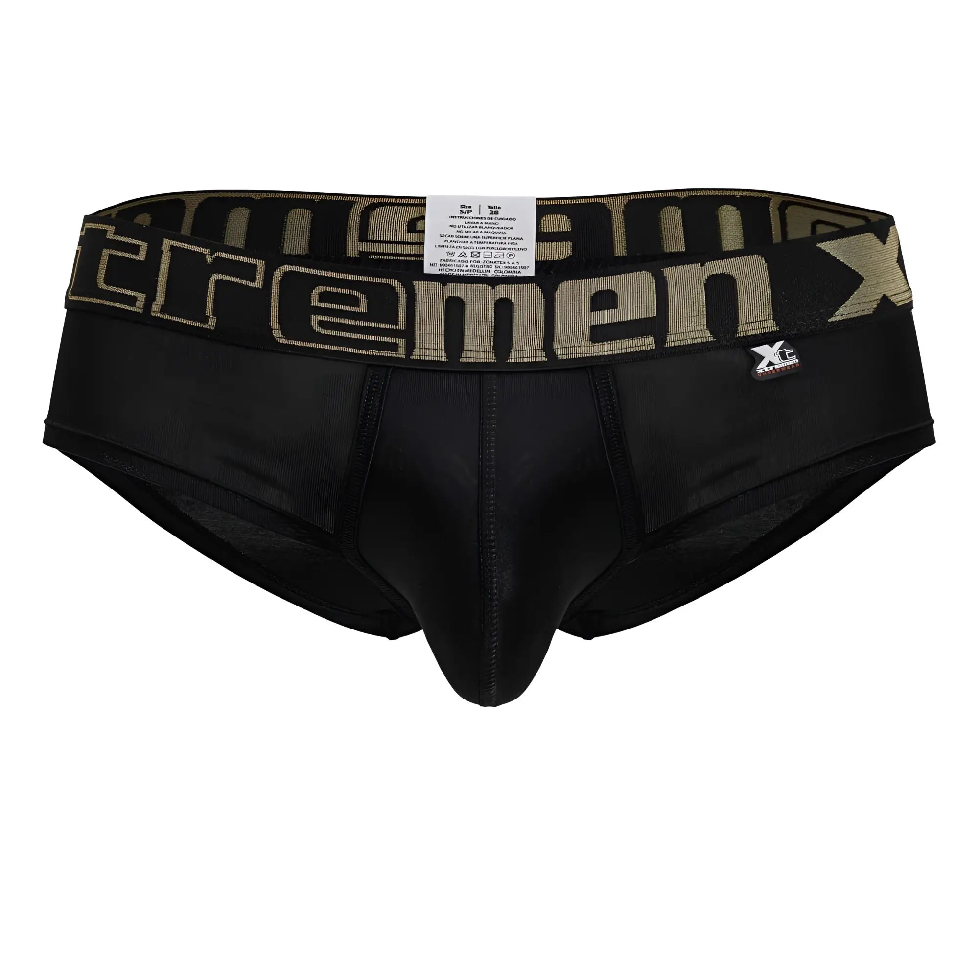Black xtremen 41316 microfiber briefs with camouflage waistband and olive green tremenx logo