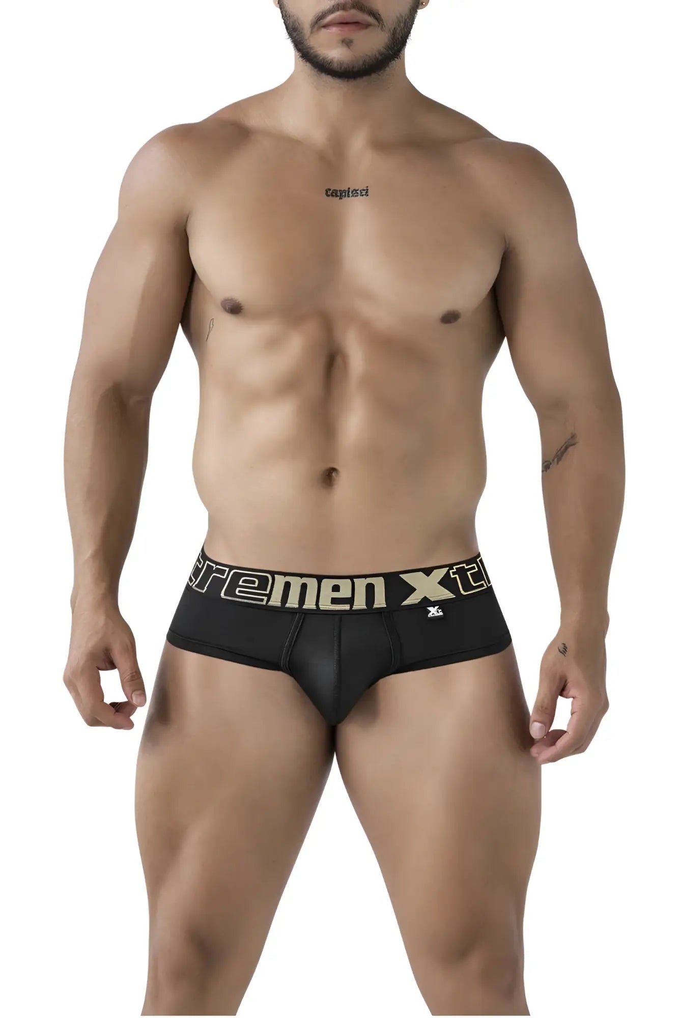 Black xtremen 41316 microfiber briefs with gold and white xtreme men xt waistband logo in black color