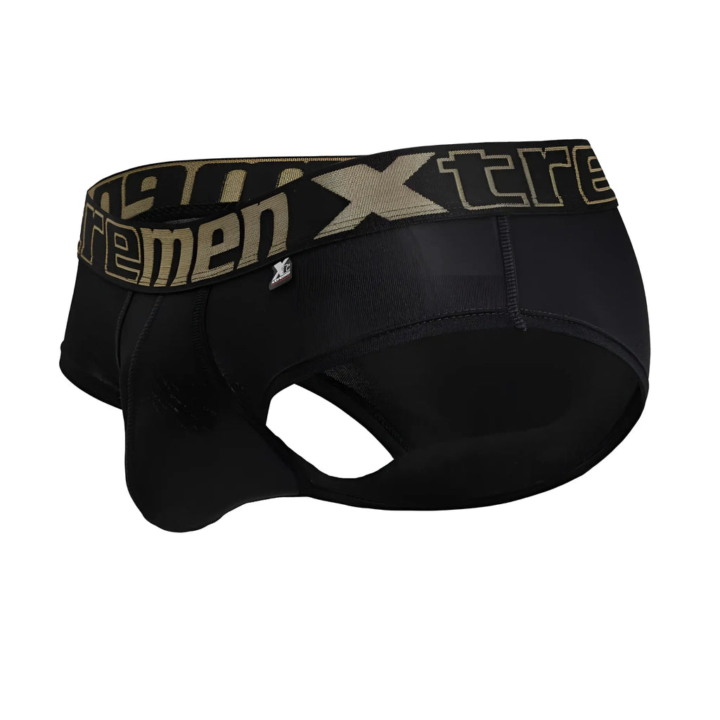 Black xtremen 41316 microfiber briefs with tan and black xtreme waistband featuring brand logo