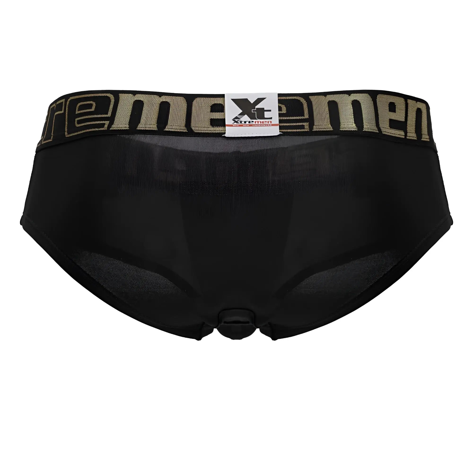 Black mesh xtremen 41316 microfiber briefs for men with beige xtremen waistband and brand logo