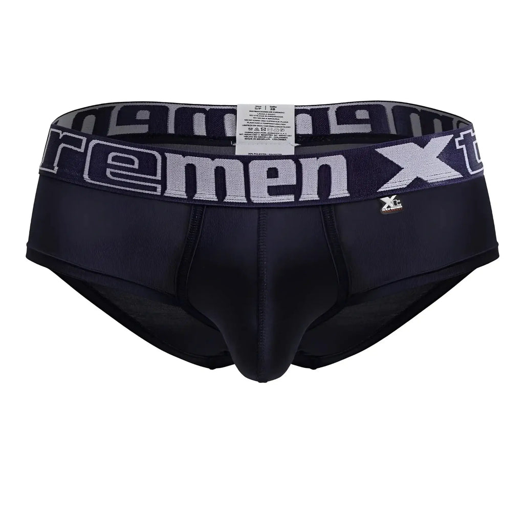 Navy xtremen 41316 microfiber briefs for men with gray and white xtreme branded waistband front side visible