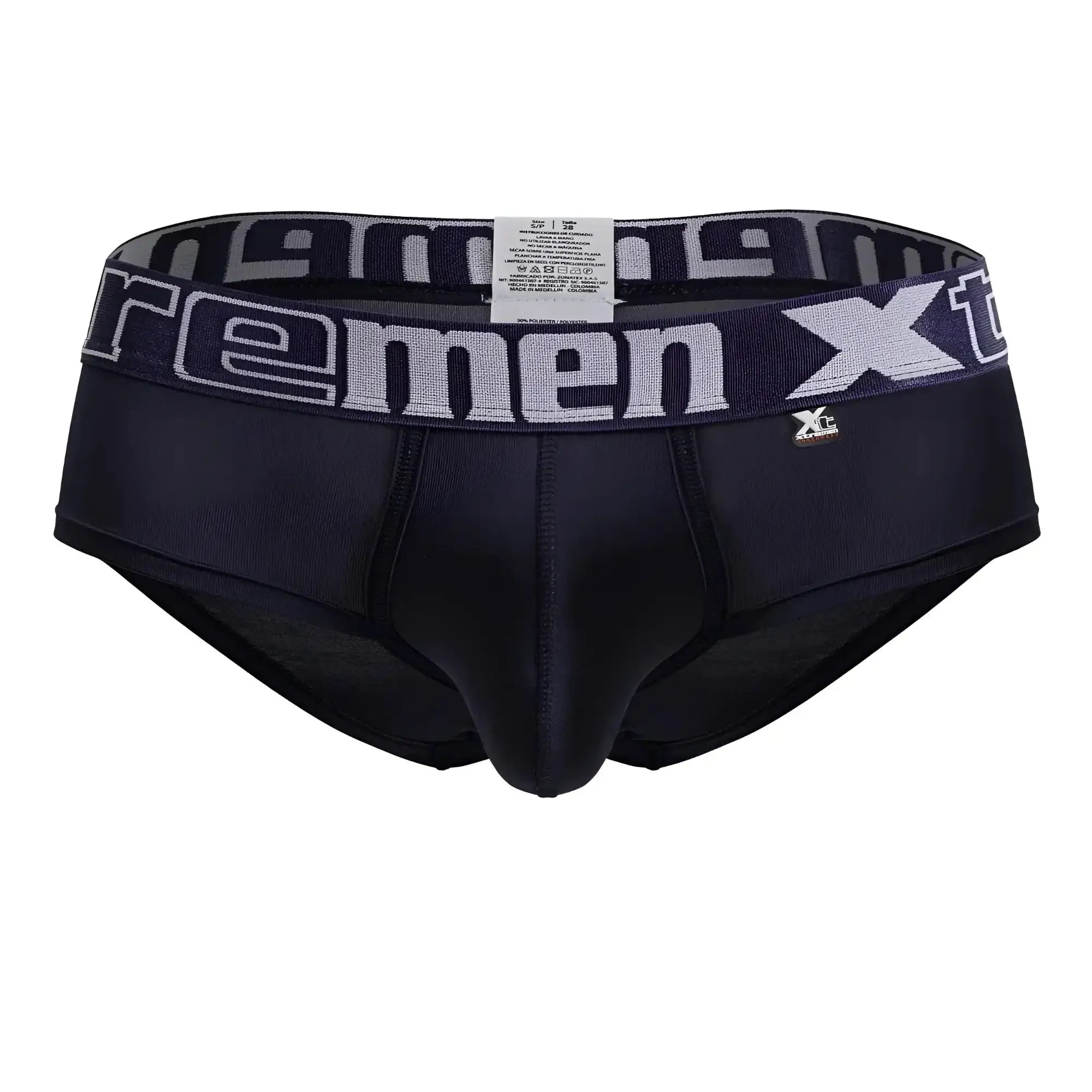 Navy xtremen 41316 microfiber briefs for men with gray and white xtreme branded waistband front side visible