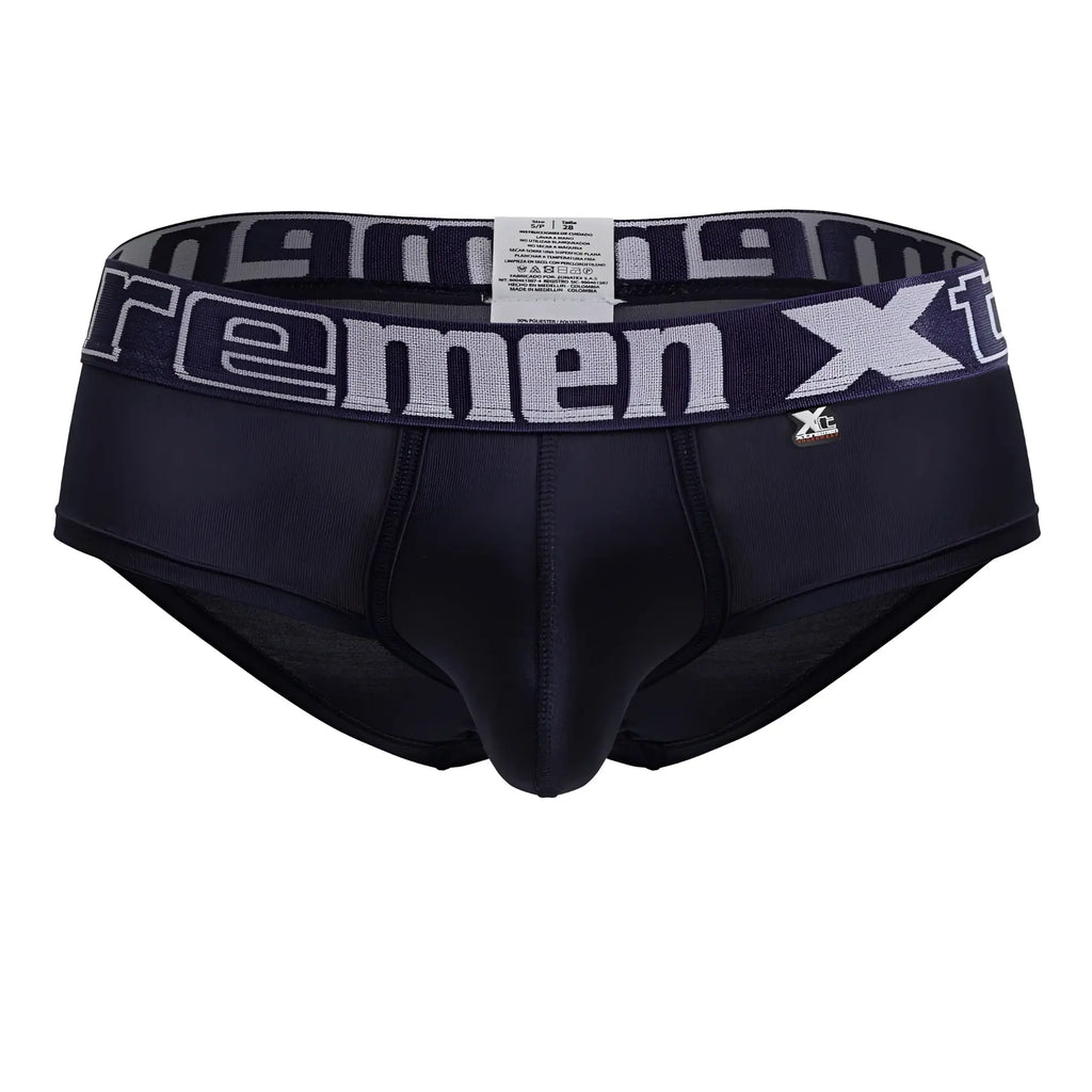 Navy xtremen 41316 microfiber briefs for men with gray and white xtreme branded waistband front side visible