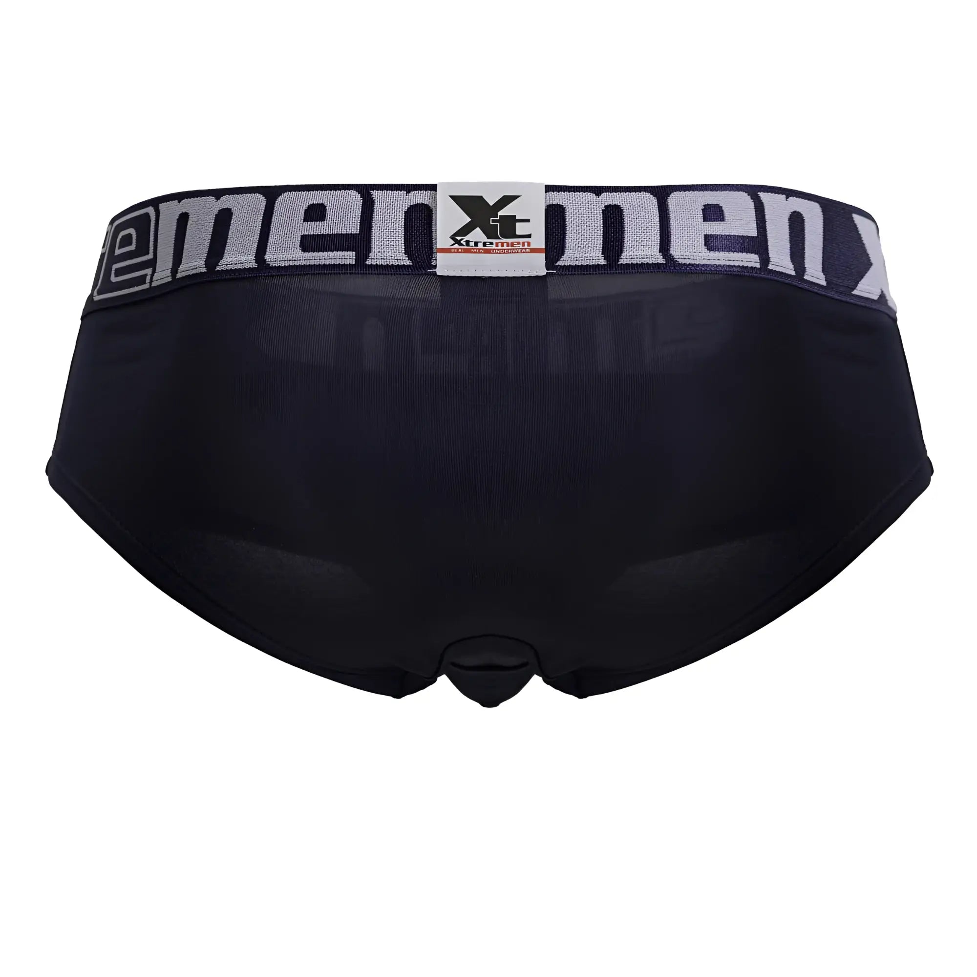 Navy microfiber briefs for men with a gray xtremen waistband featuring the brand logo and text
