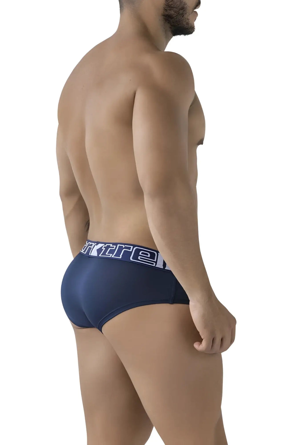 Navy xtremen 41316 microfiber briefs with a white and dark gray xtreme logo waistband for comfortable wear