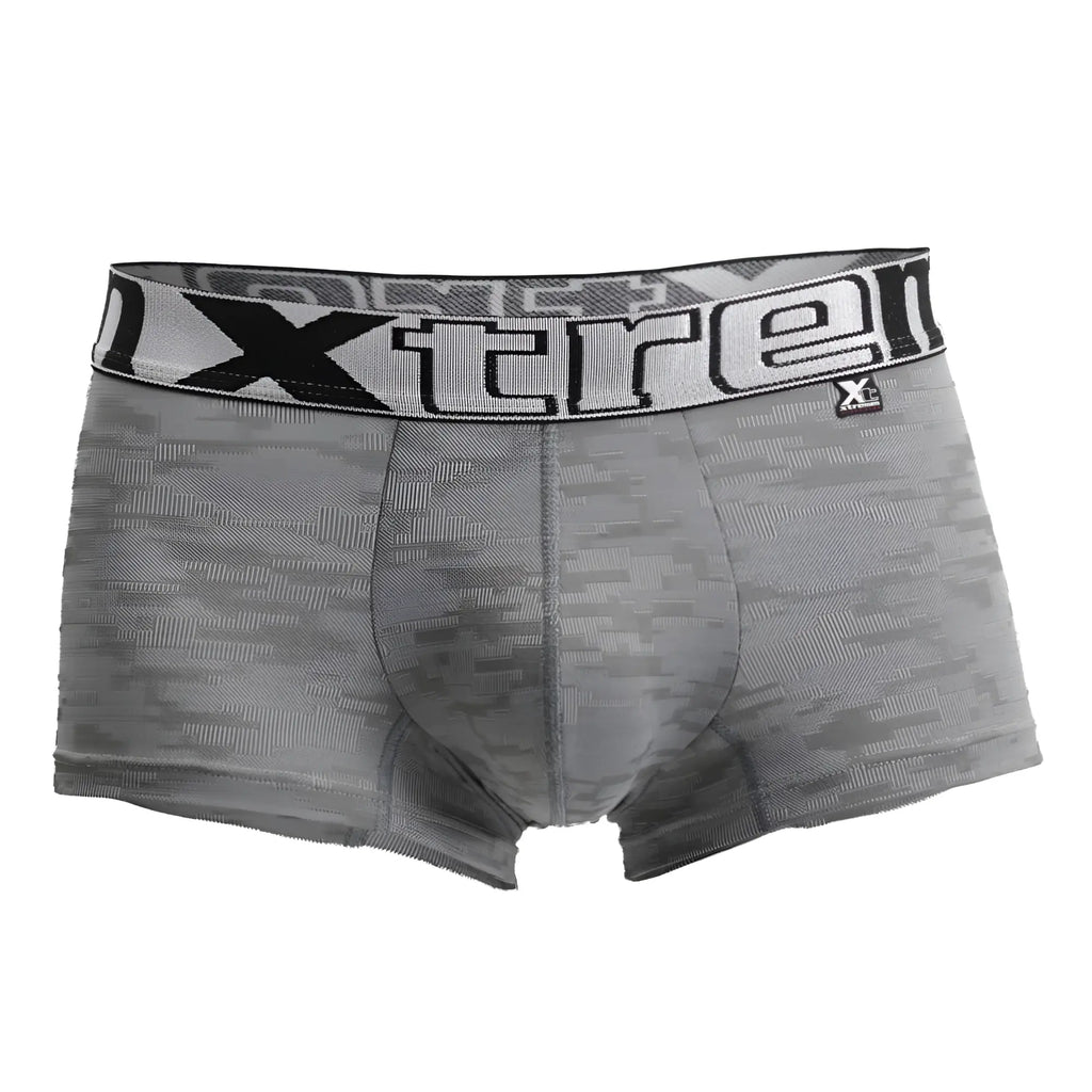 Gray xtremen 51443c jacquard camouflage boxer briefs with black and white xtreme waistband logo
