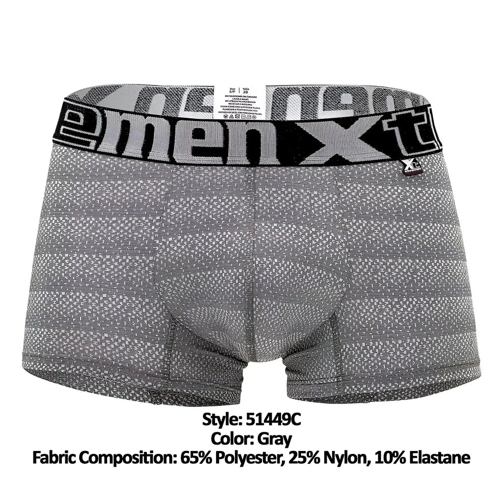 Gray xtremen 51449c menxt boxer briefs with geometric jacquard pattern and black elastic waistband